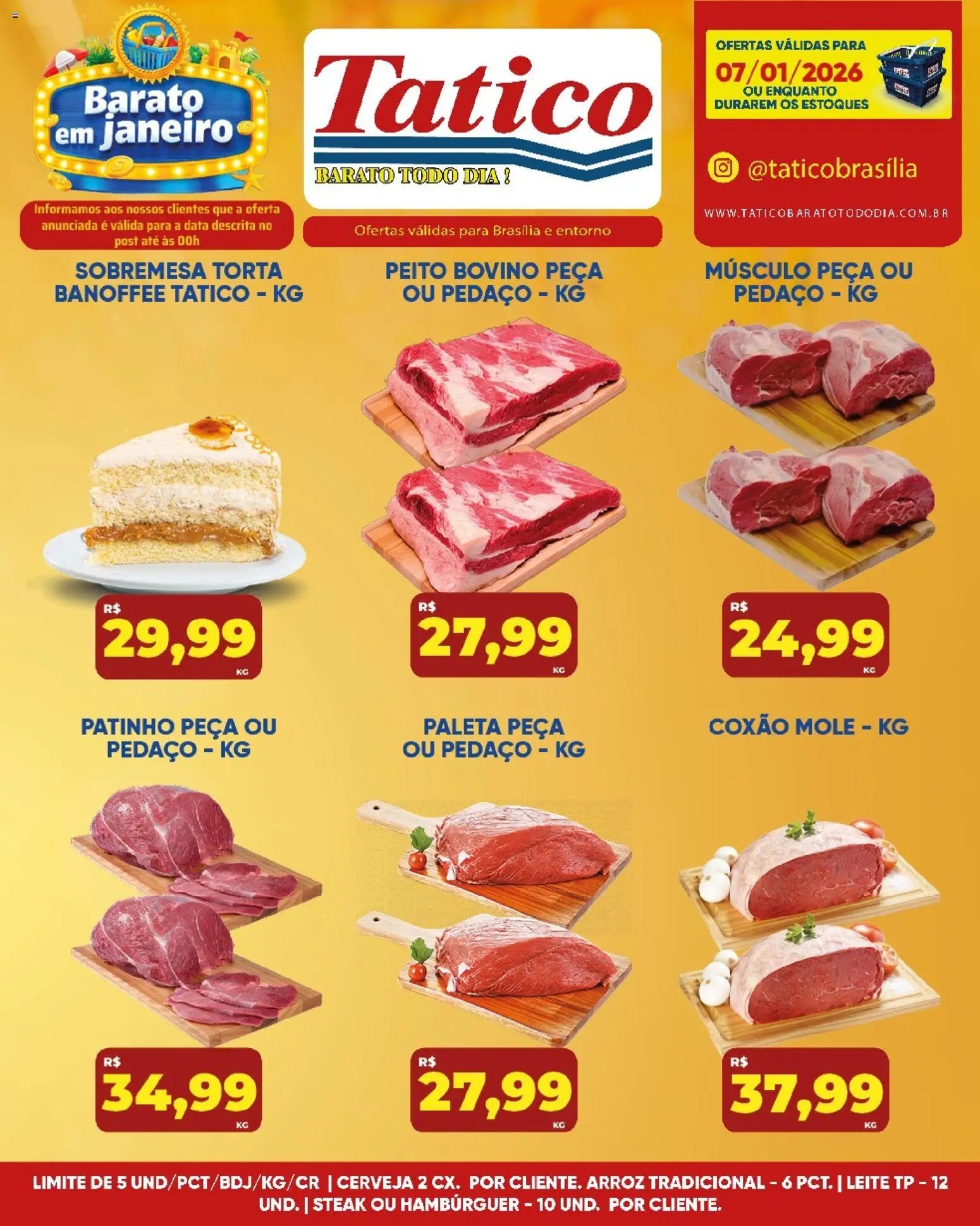 Tatico Folheto - válido de 07.01.2026 | Página: 7 | Produtos: Leite, Cerveja, Arroz, Hambúrguer