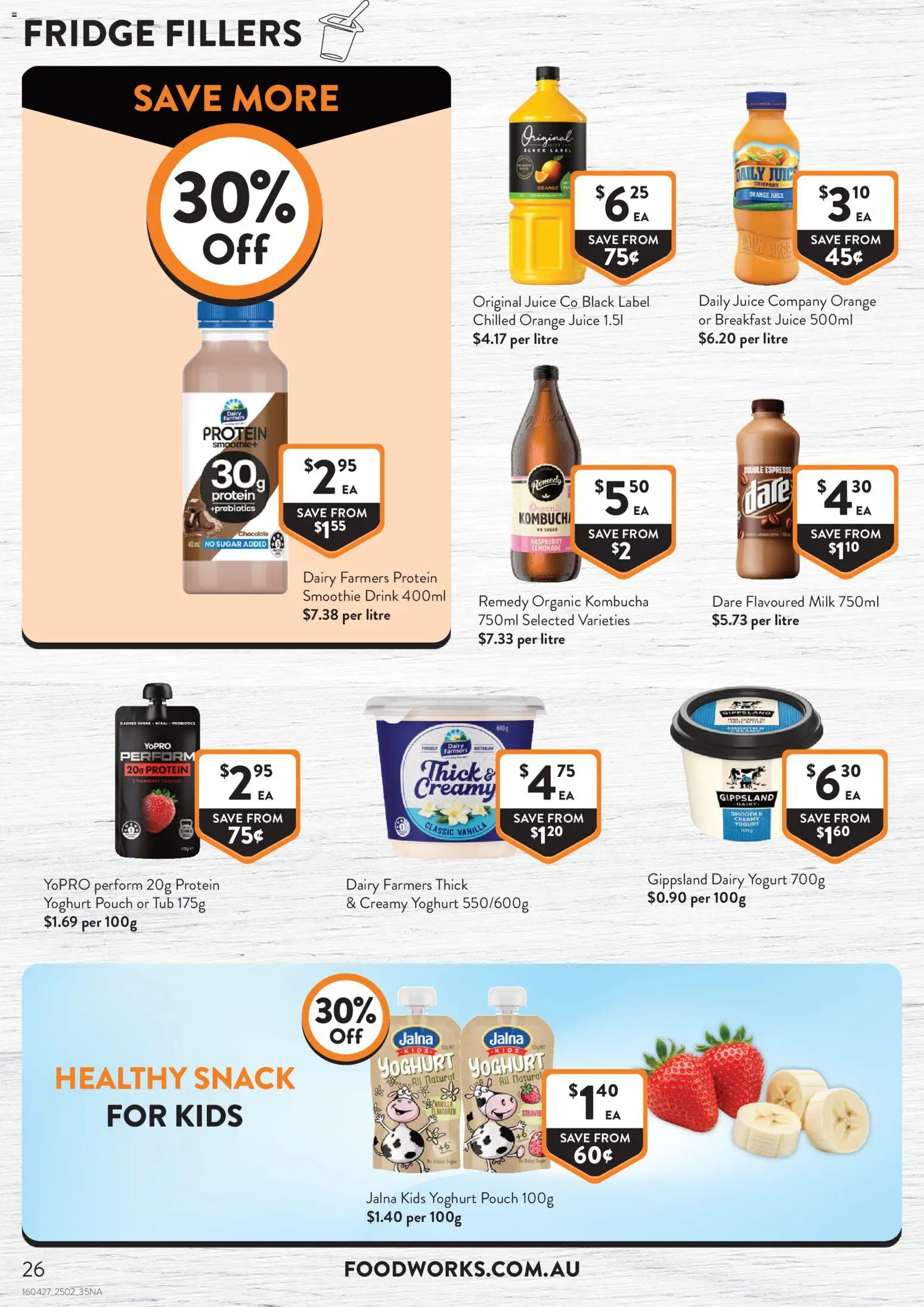 Foodworks catalogue - valid from 25.02.2026 | Page: 26 | Products: Yoghurt, Juice, Raspberry, Fridge