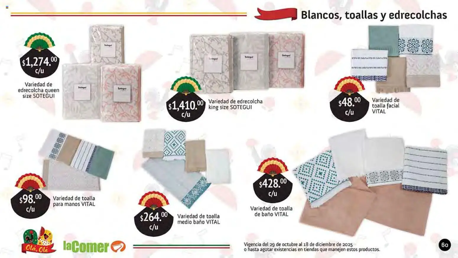 Nuevas ofertas de La Comer válidas en toda la República Mexicana desde el 29.10.2025. ¡Encuentra las mejores ofertas en La Comer folleto Olá, Olé! | Página: 60 | Productos: Toalla, Toallas, Baño
