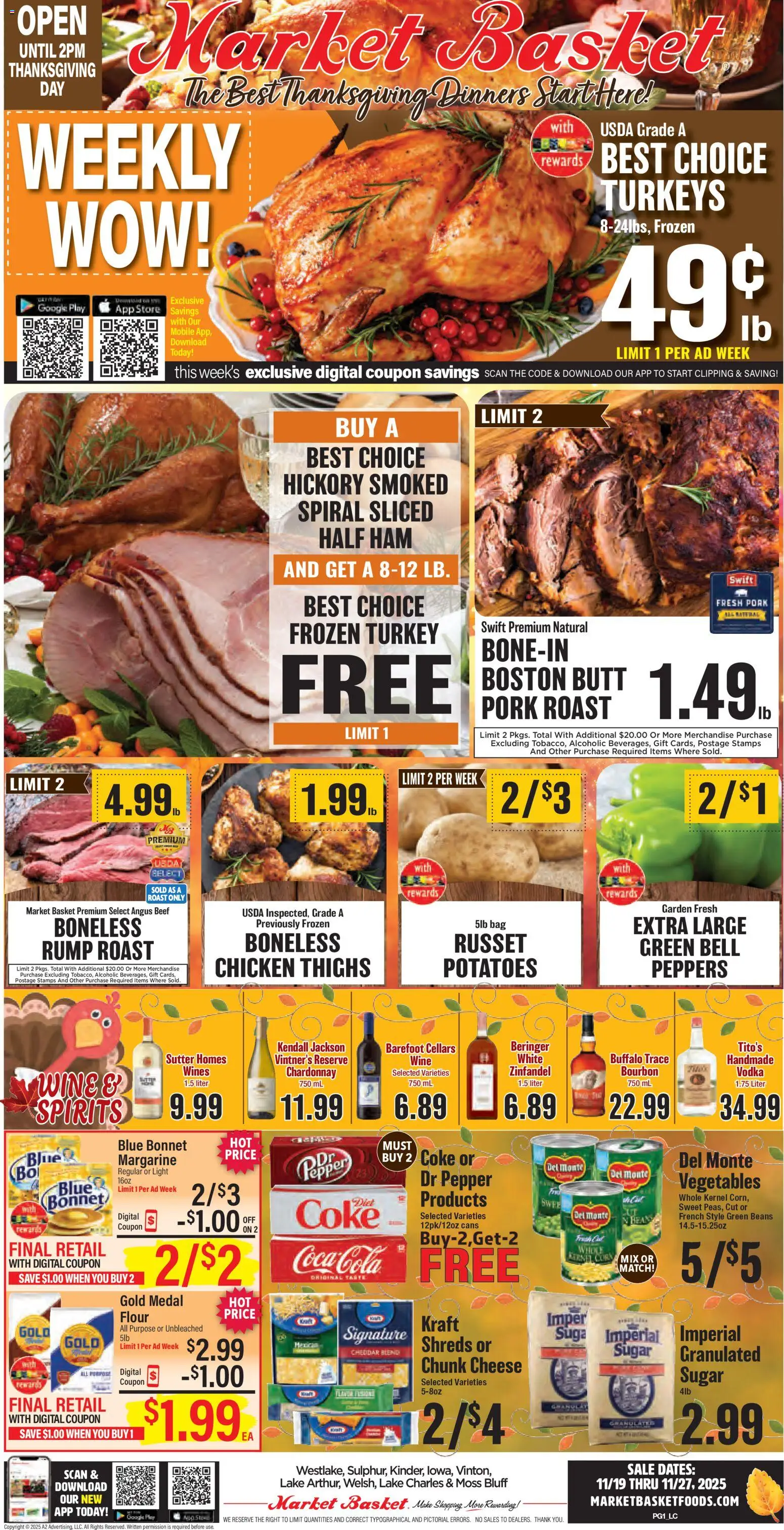 Market Basket Lake Charles - valid from 19.11.2025 | Page: 1 | Products: Wine, Beef, Bourbon, Vegetables