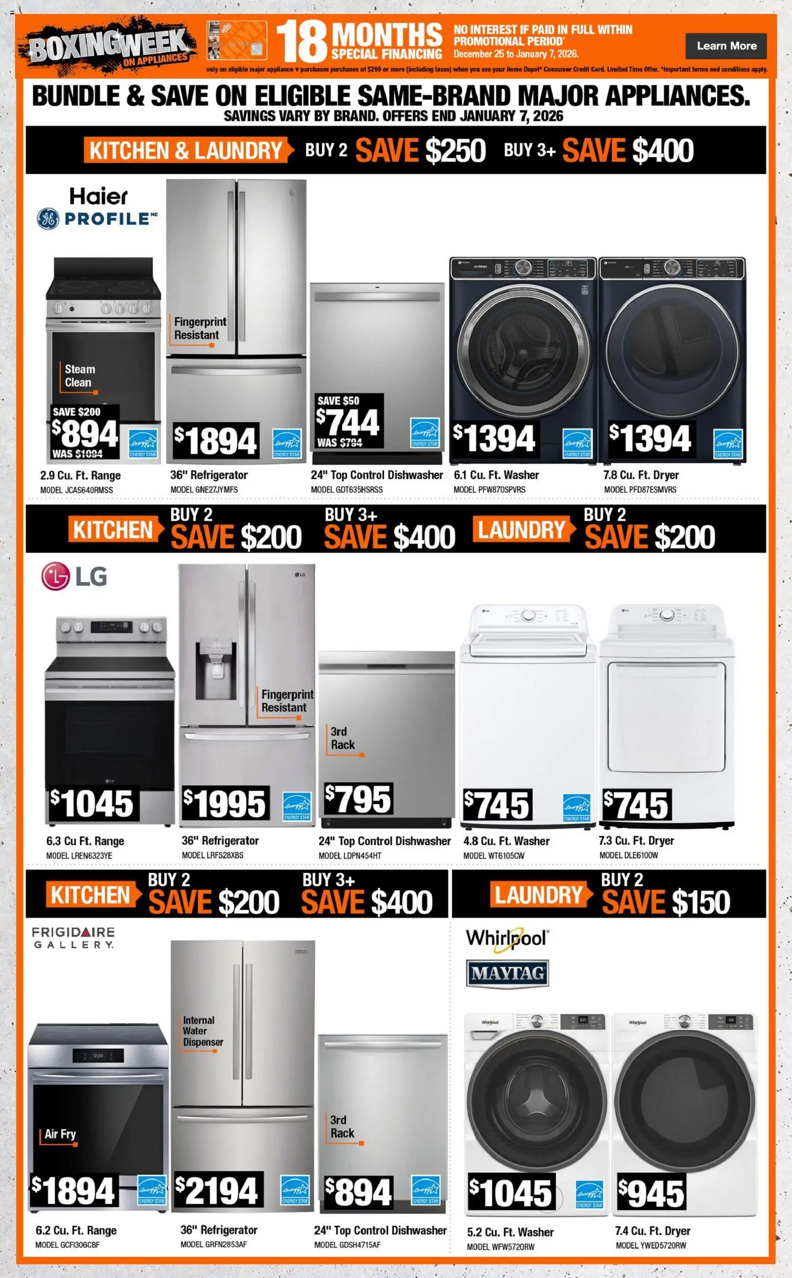 Home Depot flyer valid from 01.01.2026 | Page: 4 | Products: Refrigerator, Dryer, Dishwasher