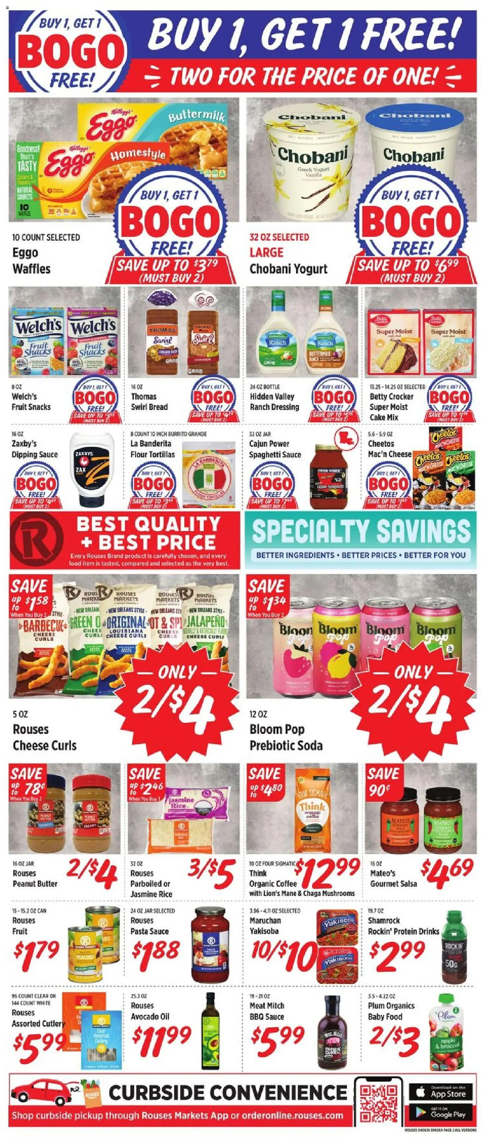 Rouses Weekly Ad - LA - valid from 08.04.2026 | Page: 3 | Products: Peaches, Yogurt, Coffee, Pasta