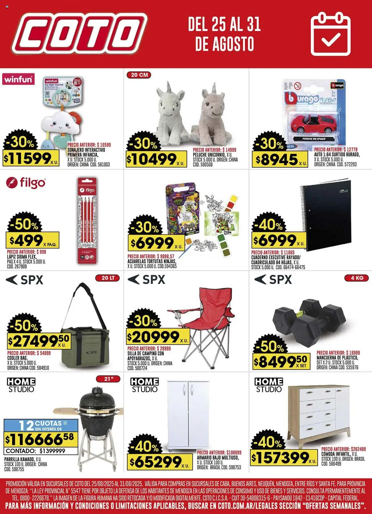 Coto Hogar y Bazar │ válido desde el 25.08.2025 | Página: 1 | Productos: Parrilla, Silla, Cuaderno