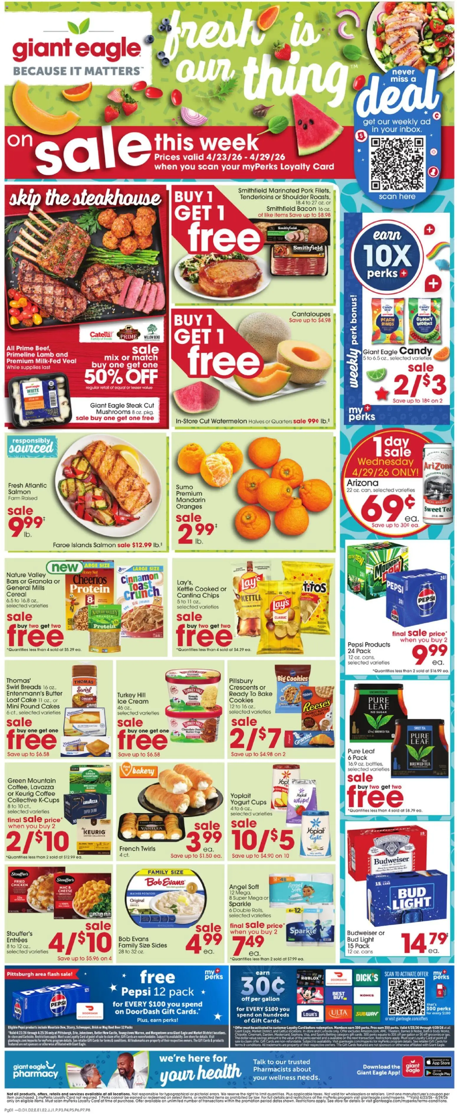 Giant Eagle Weekly Ad - valid from 23.04.2026 | Page: 3 | Products: Broccoli, Mushrooms, Yogurt, Ice cream