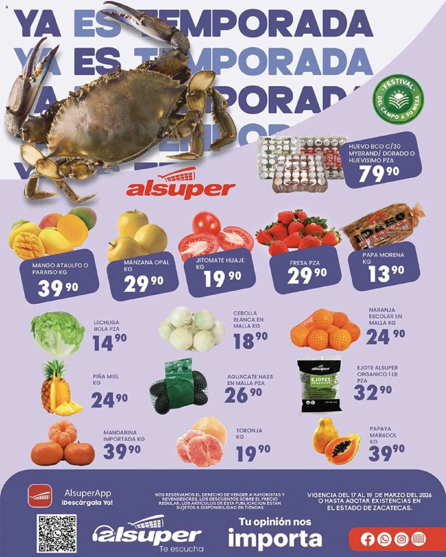 Nuevas ofertas de Alsuper válidas en toda la República Mexicana desde el 17.03.2026. ¡Encuentra las mejores ofertas en Alsuper folleto Calera! | Página: 1 | Productos: Manzana, Lechuga, Mango, Piña