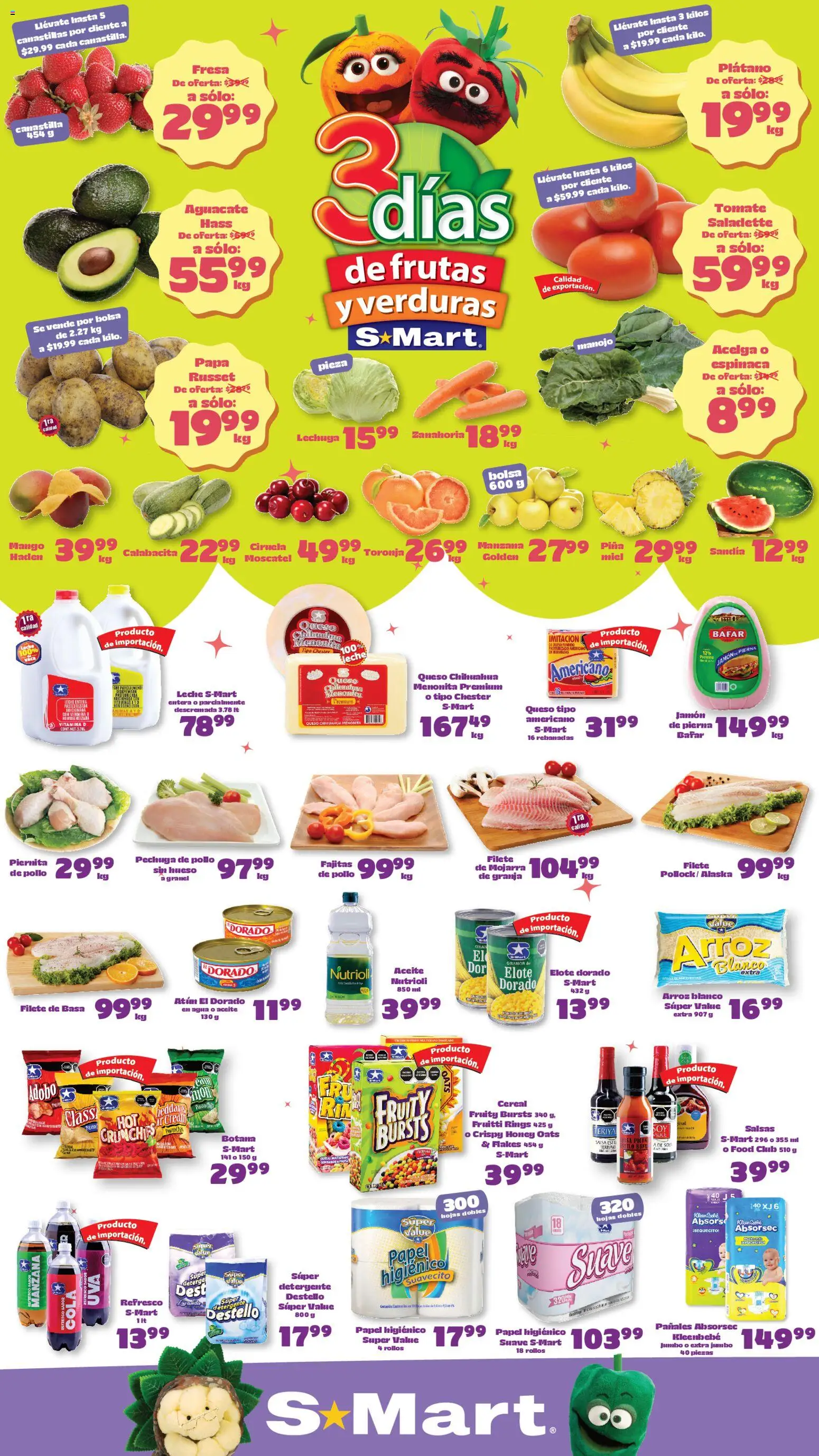 Nuevas ofertas de S-Mart válidas en toda la República Mexicana desde el 14.04.2026. ¡Encuentra las mejores ofertas en S-Mart folleto Monterrey! | Página: 1 | Productos: Sandía, Tomate, Aguacate, Piña
