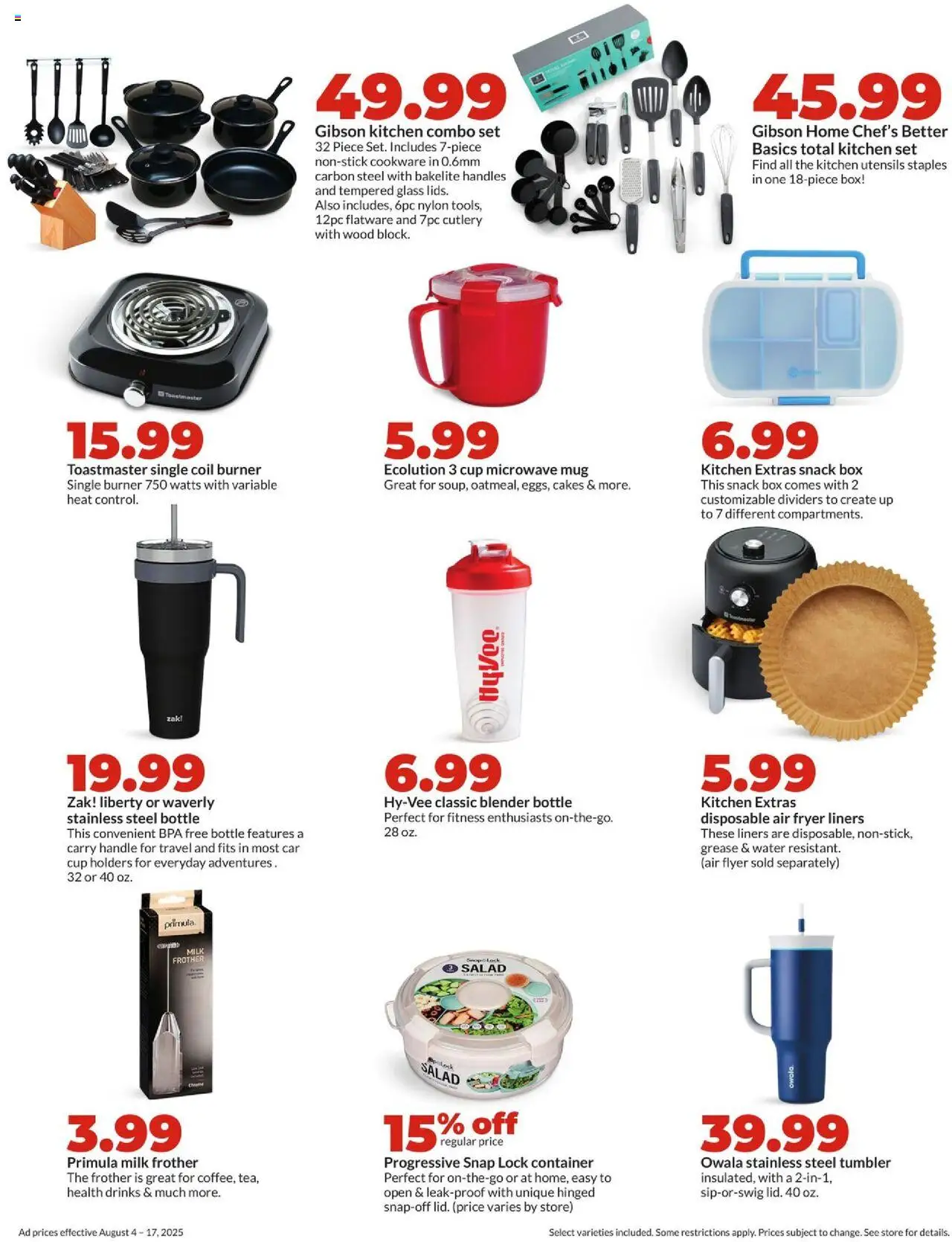 HyVee Weekly Ad - valid from 04.08.2025 | Page: 39 | Products: Fryer, Blender, Microwave, Milk Frother