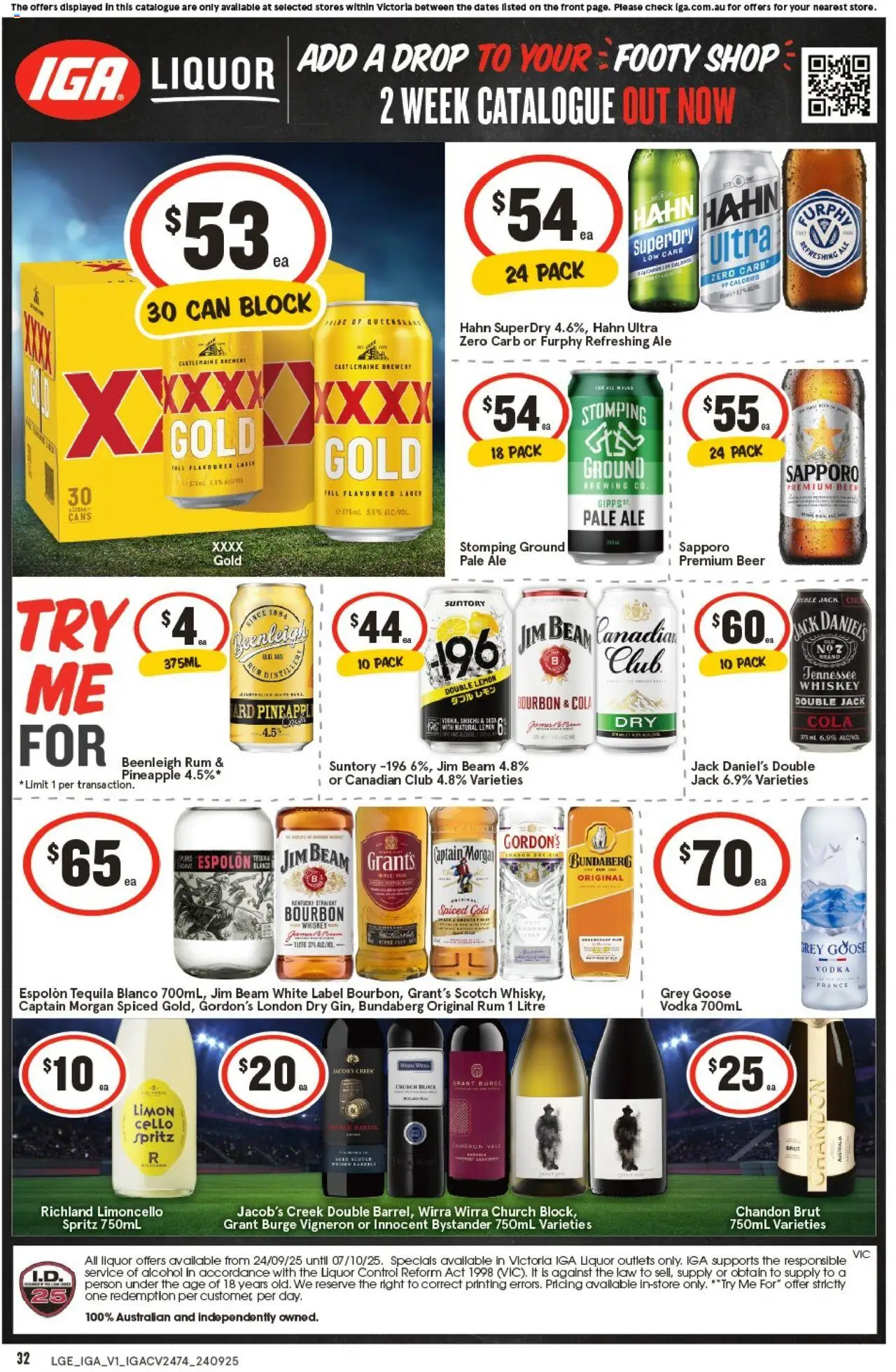 IGA catalogue - valid from 24.09.2025 | Page: 5 | Products: Bourbon, Vodka, Rum, Scotch