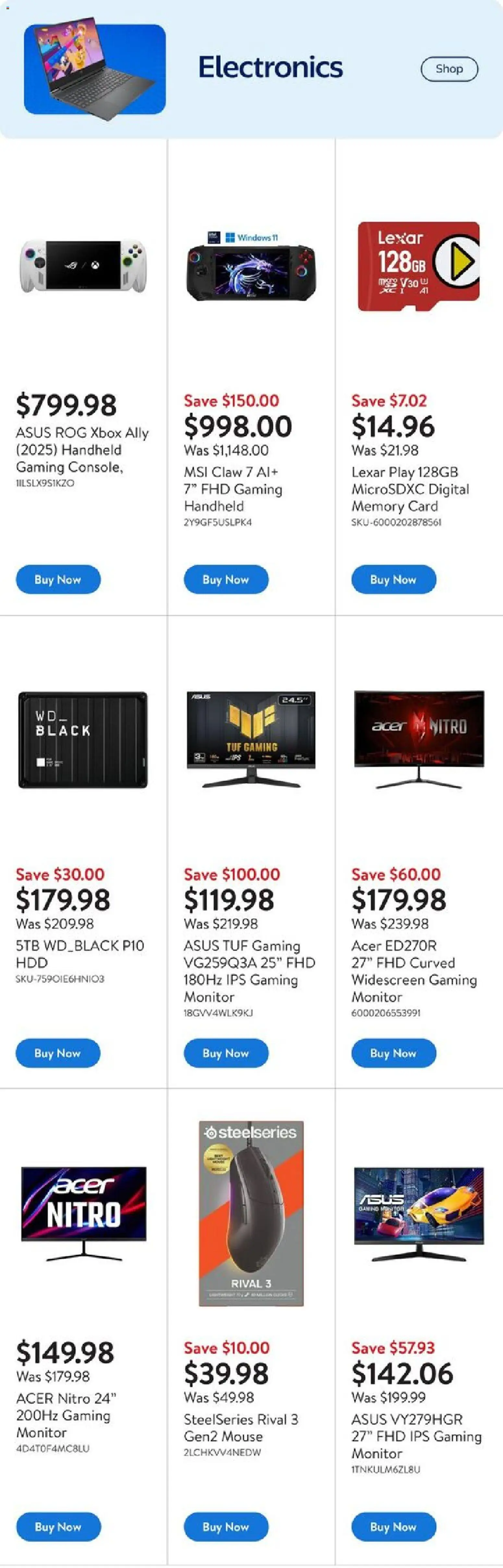 Walmart flyer valid from 20.11.2025 | Page: 5 | Products: Monitor, Mouse, Xbox, Memory card