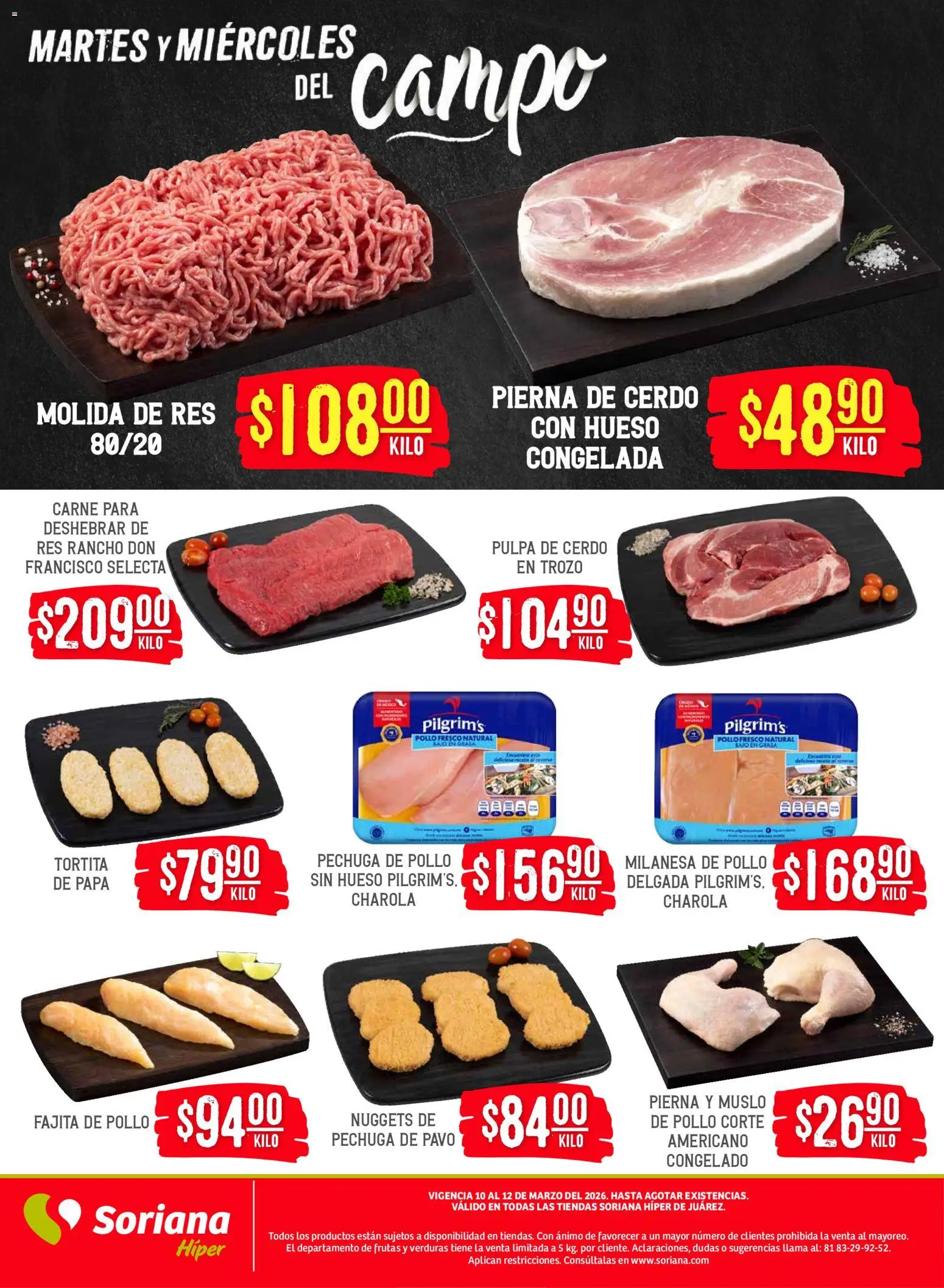 Nuevas ofertas de Soriana válidas en toda la República Mexicana desde el 10.03.2026. ¡Encuentra las mejores ofertas en Soriana Martes y Miércoles del Campo Híper: Juárez! | Página: 5 | Productos: Pollo, Milanesa, Cerdo, Res