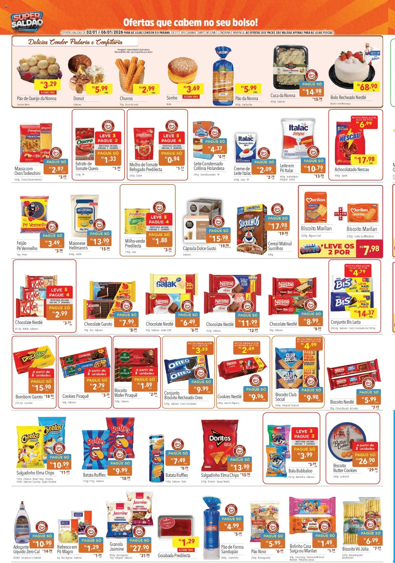 Supermercados Condor Folheto - válido de 02.01.2026 | Página: 2 | Produtos: Cheddar, Bolo, Creme de leite, Goiabada