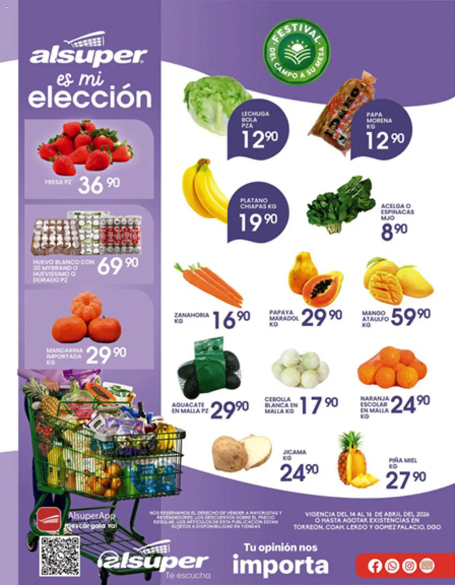 Nuevas ofertas de Alsuper válidas en toda la República Mexicana desde el 14.04.2026. ¡Encuentra las mejores ofertas en Alsuper folleto Laguna! | Página: 1 | Productos: Plátano, Huevo, Mango, Zanahoria