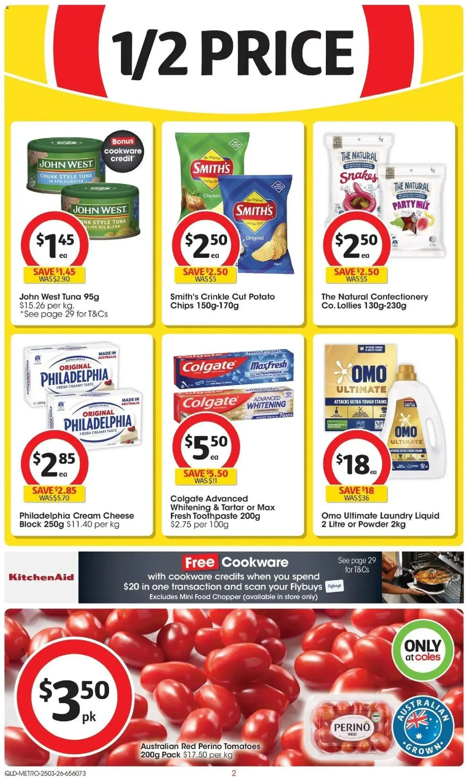 Coles catalogue - valid from 25.03.2026 | Page: 2 | Products: Cheese, Tomatoes, Chips, Olive oil