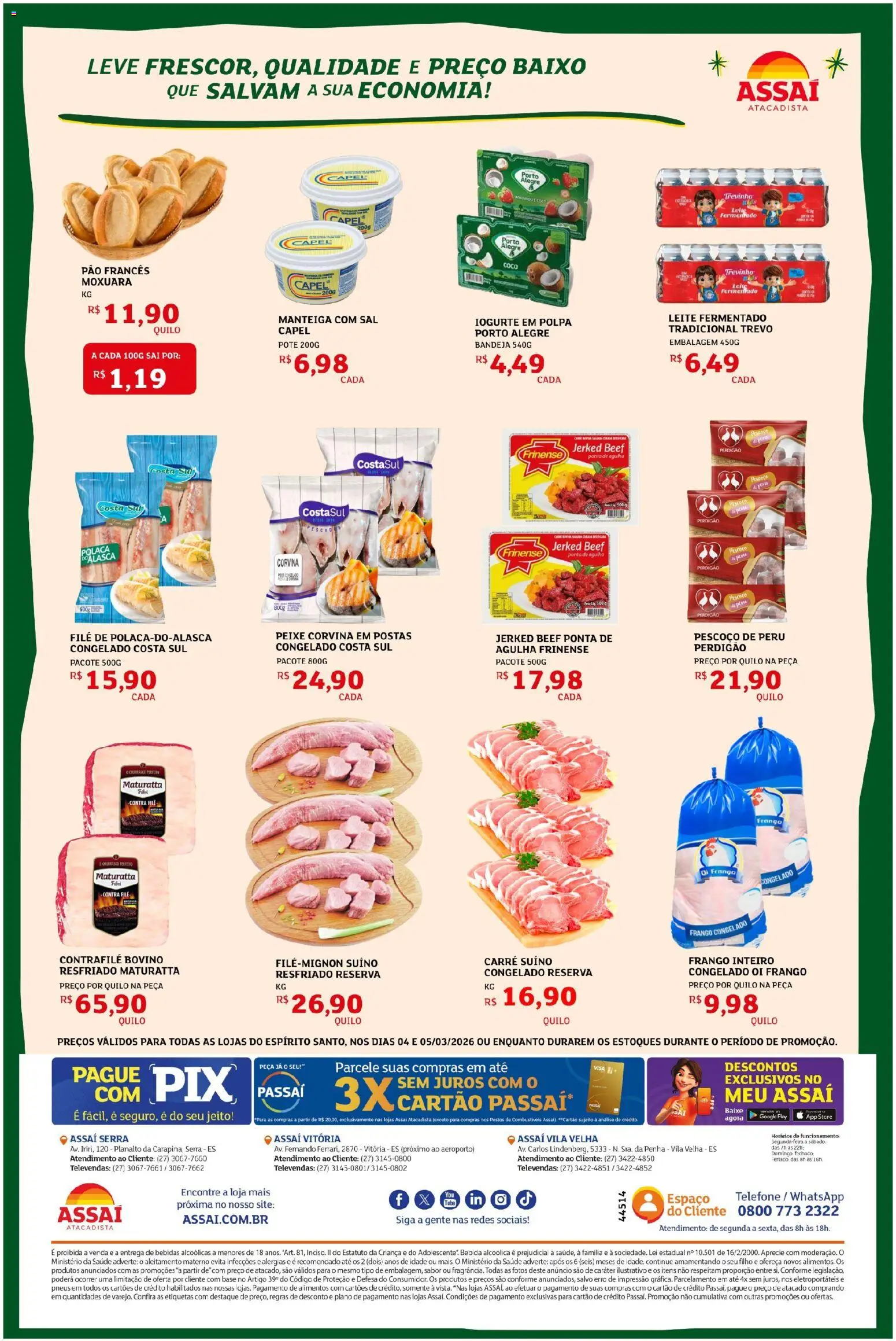 Assaí Atacadista Folheto - válido de 04.03.2026 | Página: 2 | Produtos: Leite, Bebida, Bandeja, Telefone