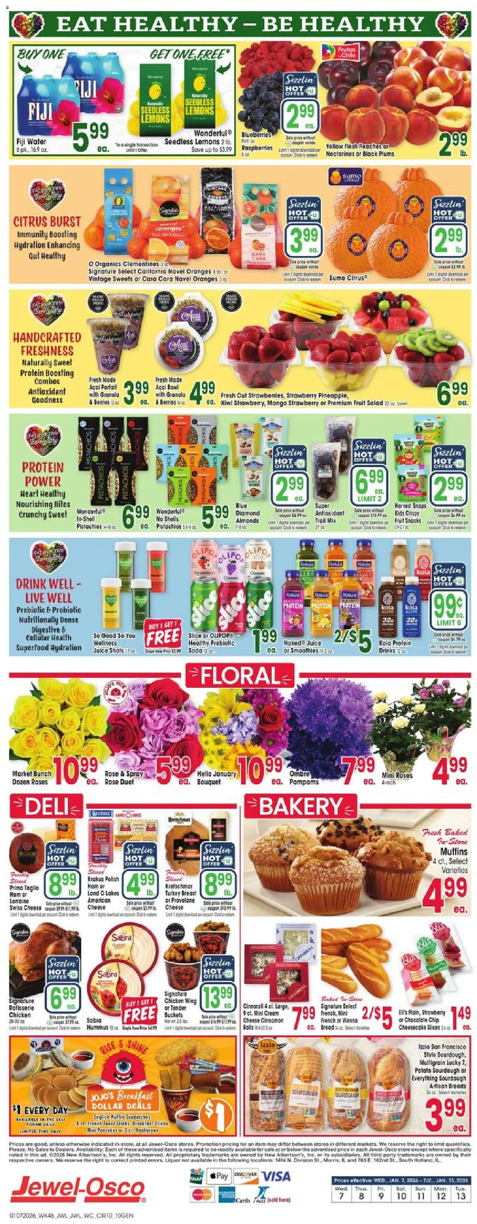 Jewel Osco Weekly Ad - valid from 07.01.2026 | Page: 10 | Products: Ham, Salad, Mango, Blueberries