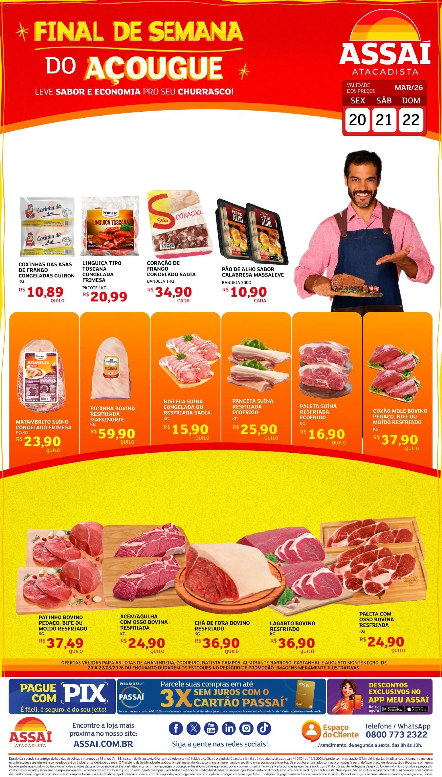 Assaí Atacadista Folheto - válido de 20.03.2026 | Página: 1 | Produtos: Pneus, Bandeja, Telefone, Frango