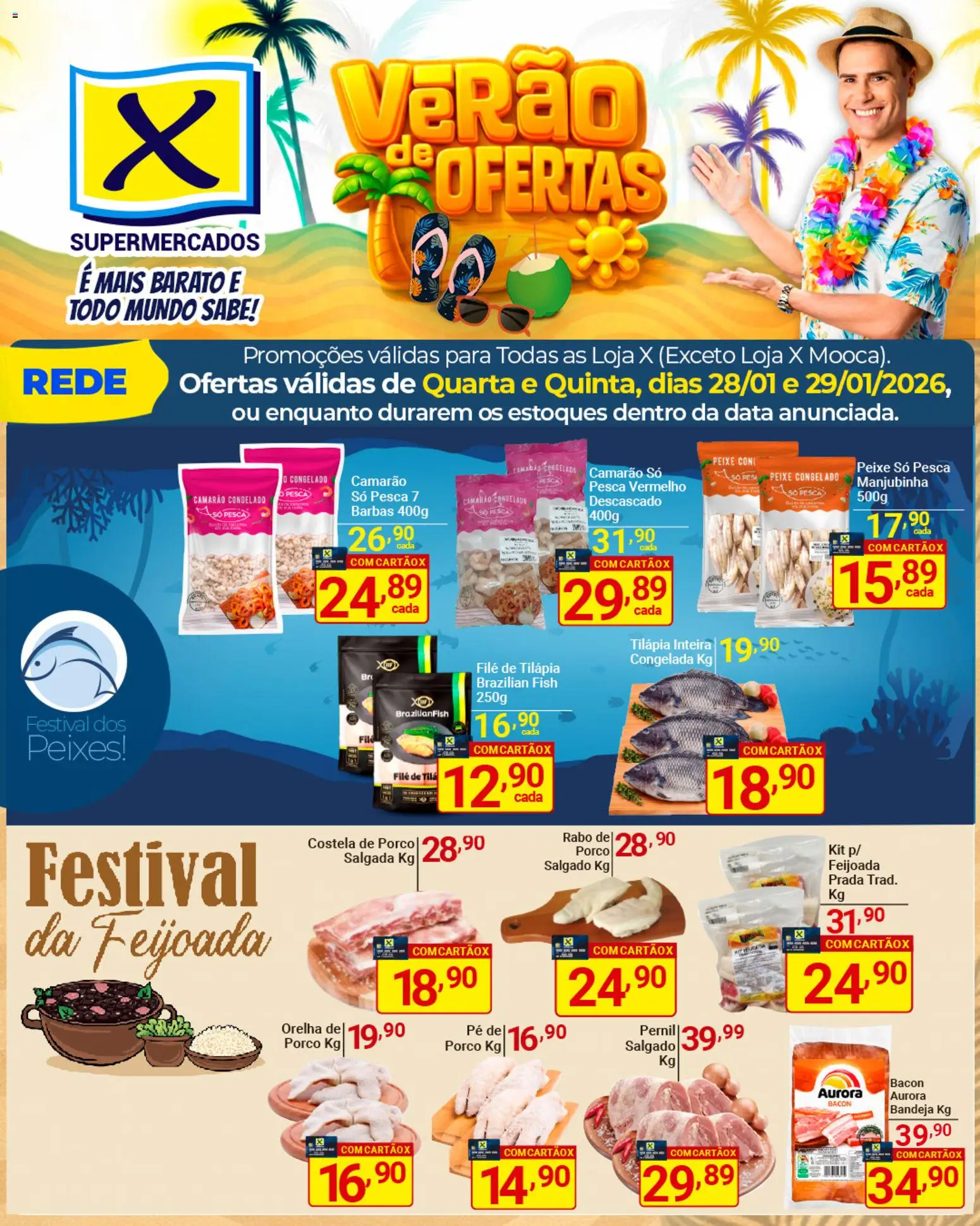 X Supermercados Folheto - válido de 28.01.2026 | Página: 5 | Produtos: Costela de porco, Pernil, Camarão, Tilápia
