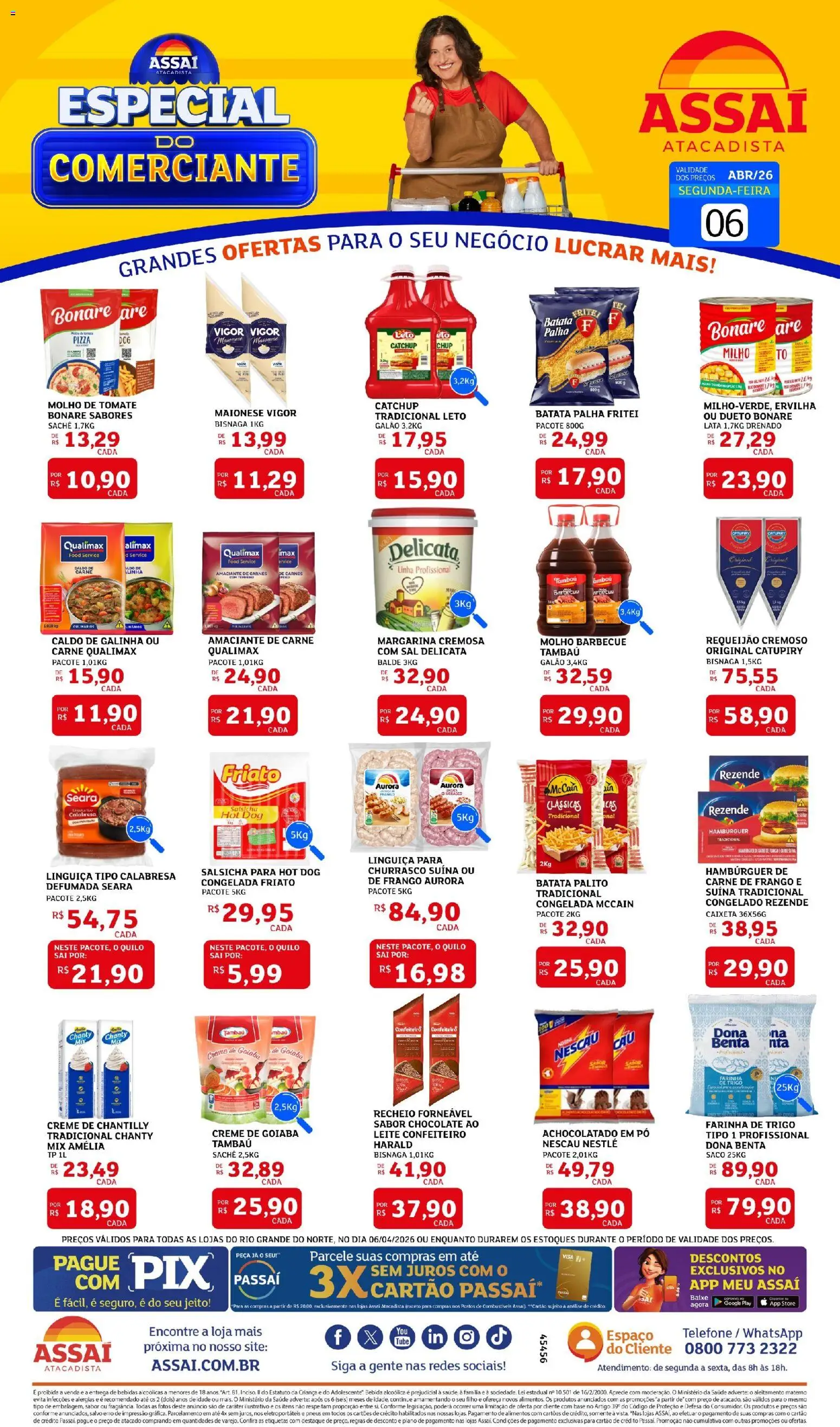 Assaí Atacadista Folheto - válido de 06.04.2026 | Página: 1 | Produtos: Pó, Friato, Carne, Telefone