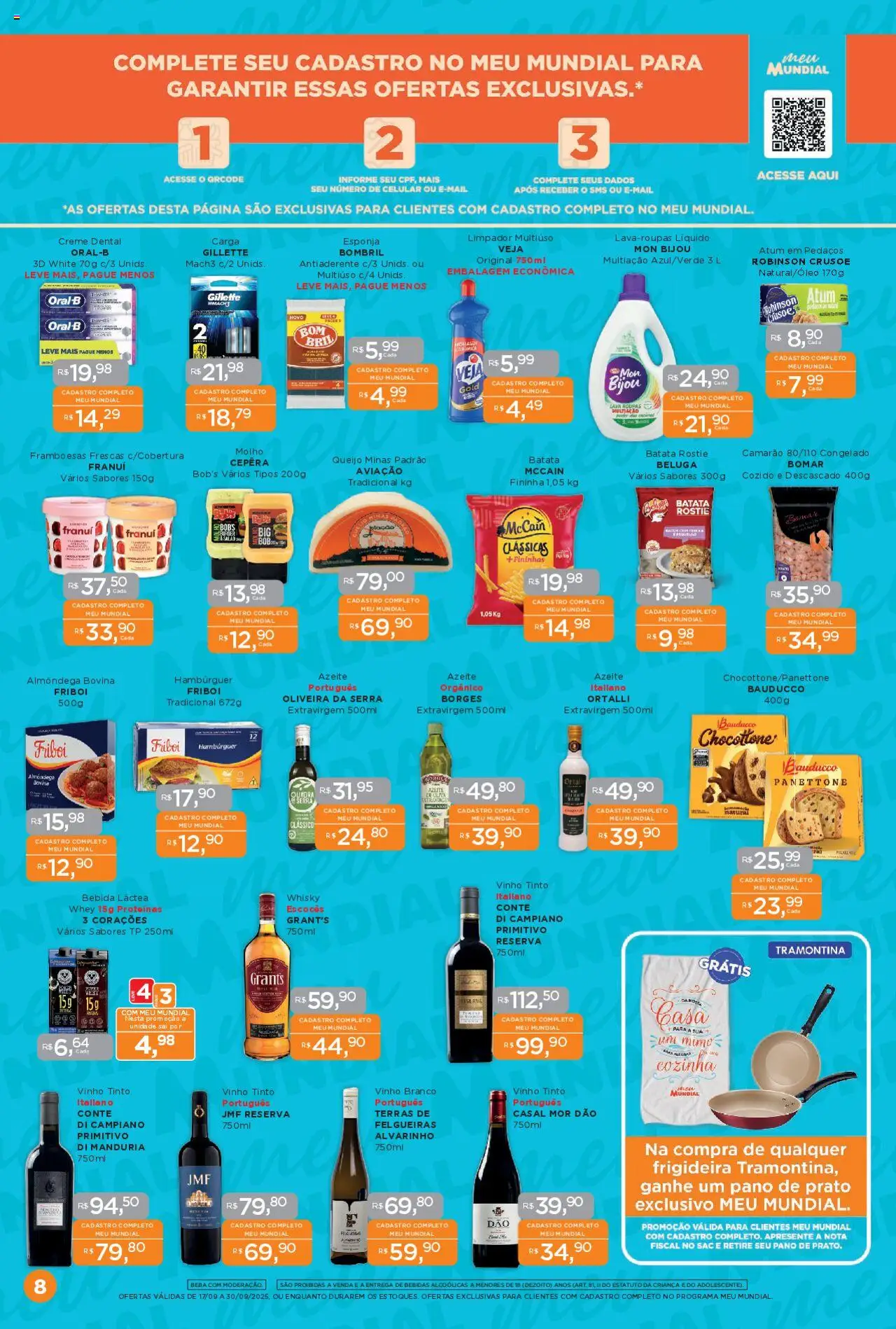 Mundial Folheto - válido de 17.09.2025 | Página: 8 | Produtos: Framboesas, Whisky, Vinho, Pano de prato