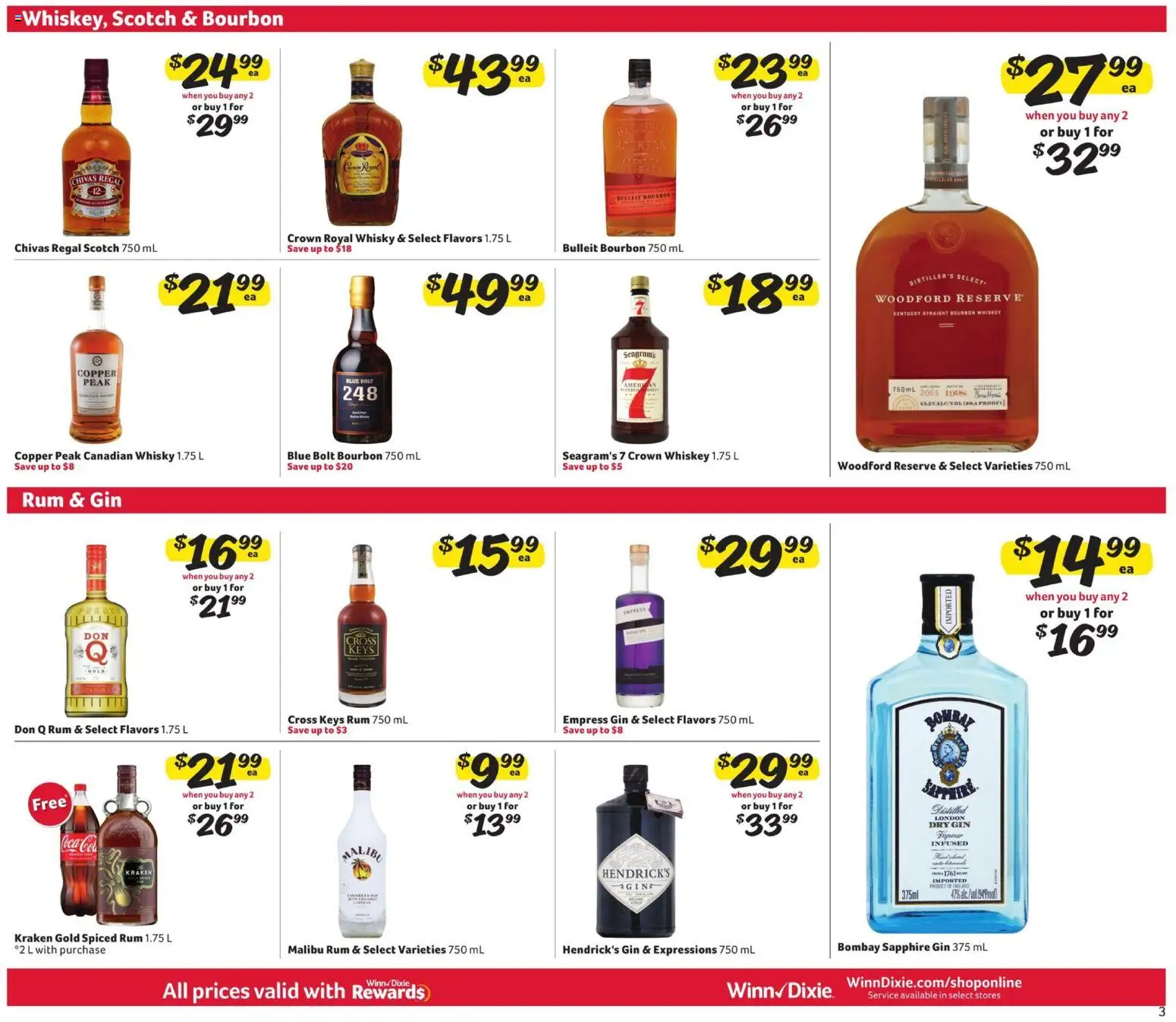 Winn Dixie Alcohol Flyer - valid from 03.11.2025 | Page: 3 | Products: Bourbon, Gin, Whiskey