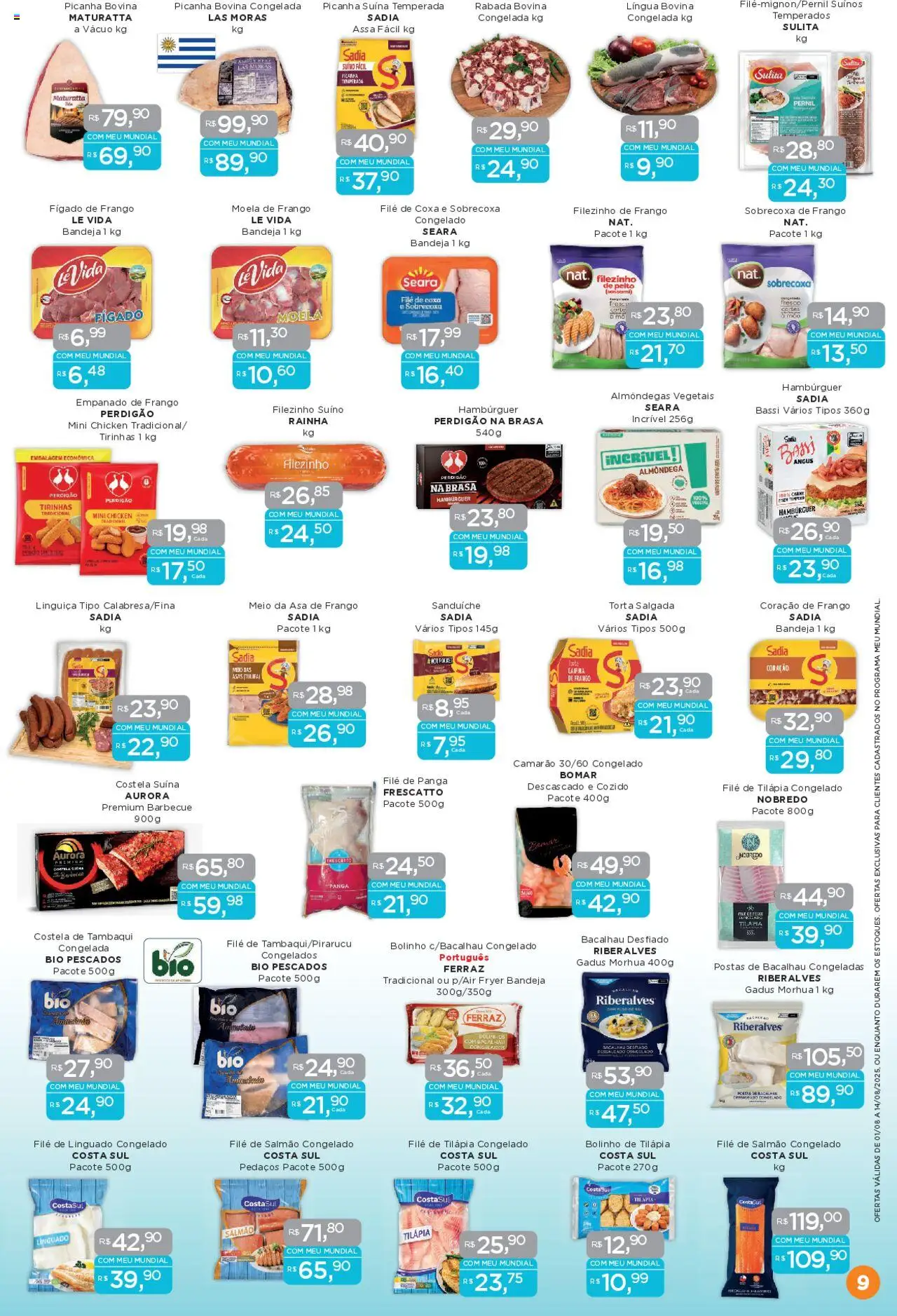 Mundial Folheto - válido de 01.08.2025 | Página: 9 | Produtos: Salmão, Linguiça, Picanha, Pernil