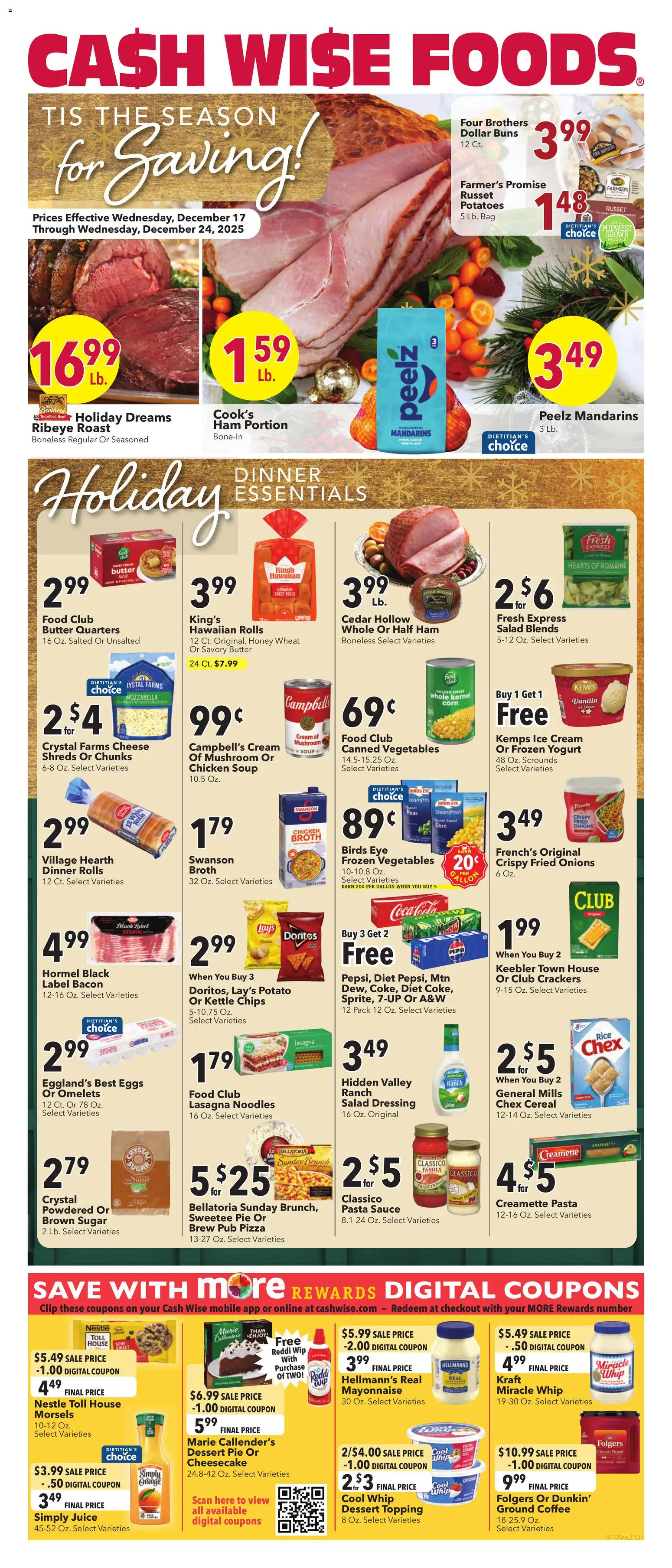 Cash Wise Weekly Ad - valid from 17.12.2025 | Page: 1 | Products: Mandarins, Chips, Cream, Sauce