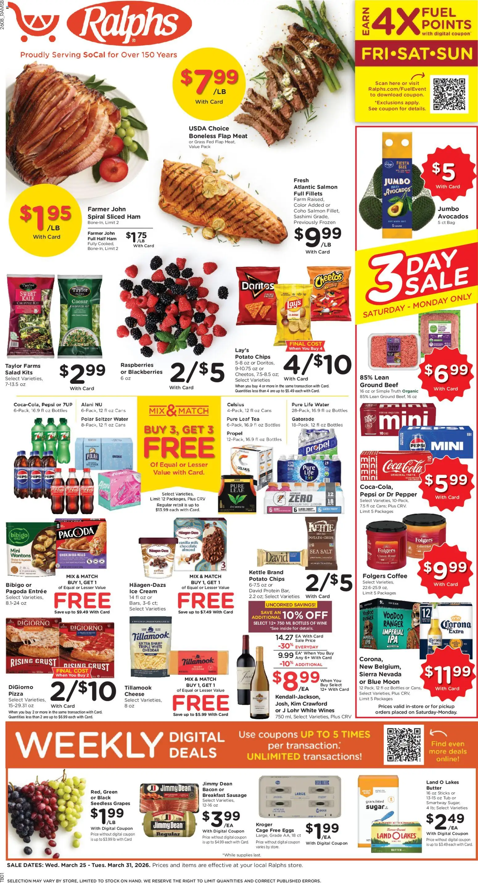 Ralphs Weekly Ad - valid from 25.03.2026 | Page: 1 | Products: Coffee, Beef, Ice cream, Grapes