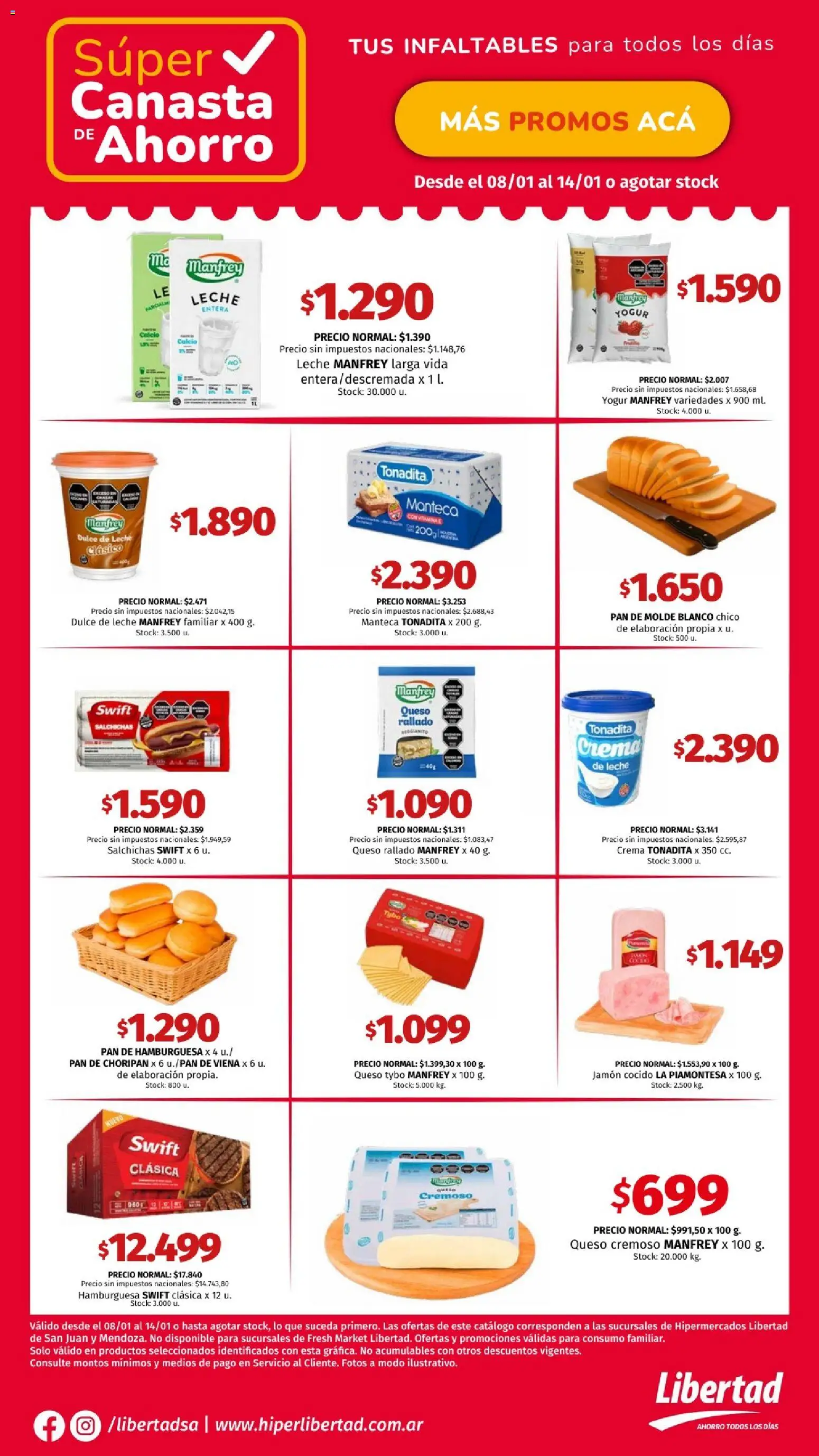 Hipermercado Libertad - Canasta sem 2 Cuyo │ válido desde el 08.01.2026 | Página: 4 | Productos: Molde, Jamón cocido, Yogur, Pan