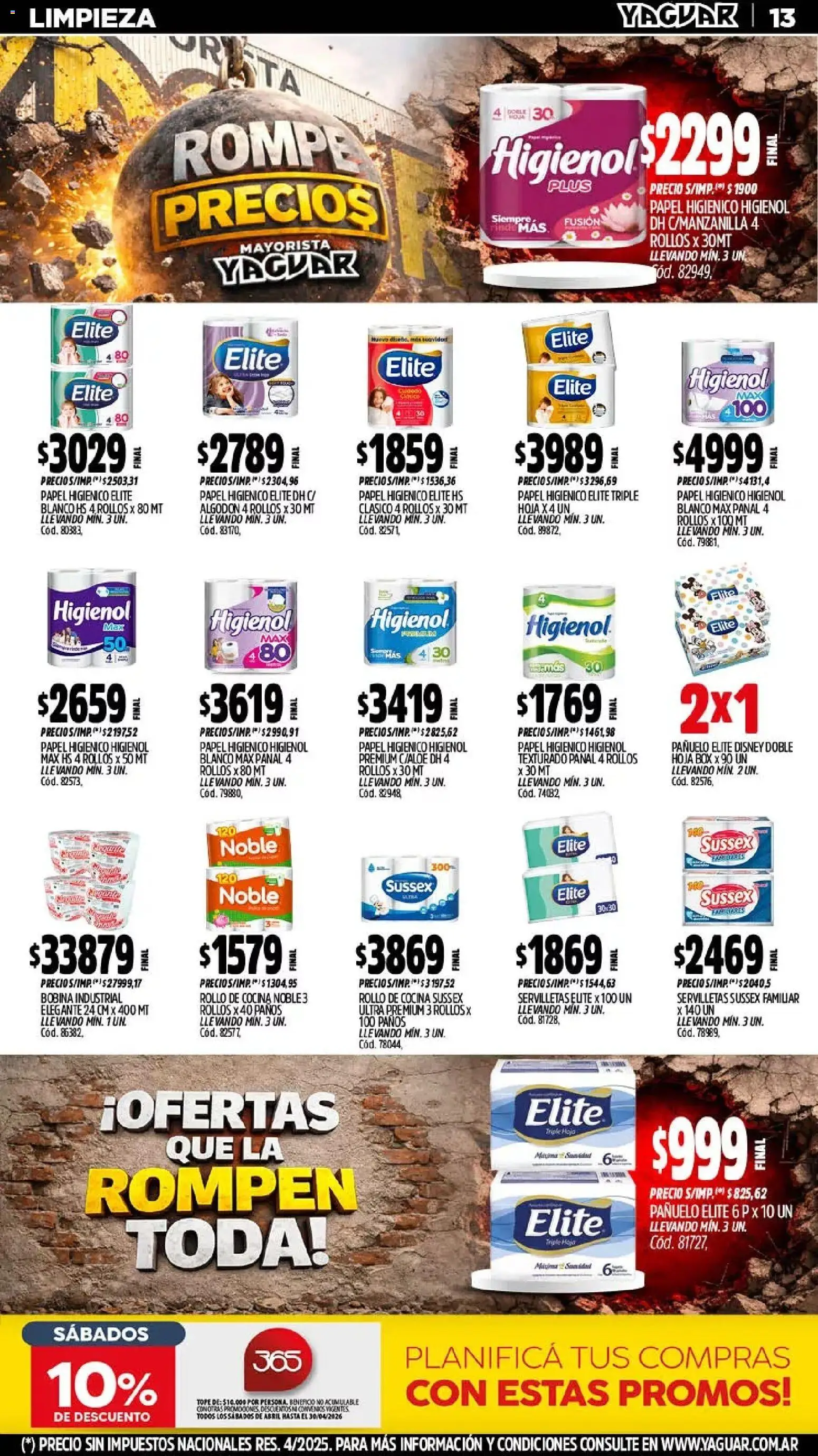 Yaguar - Oferta Semanal Mendoza │ válido desde el 13.04.2026 | Página: 13 | Productos: Papel higiénico, Algodón, Cocina, Huevo