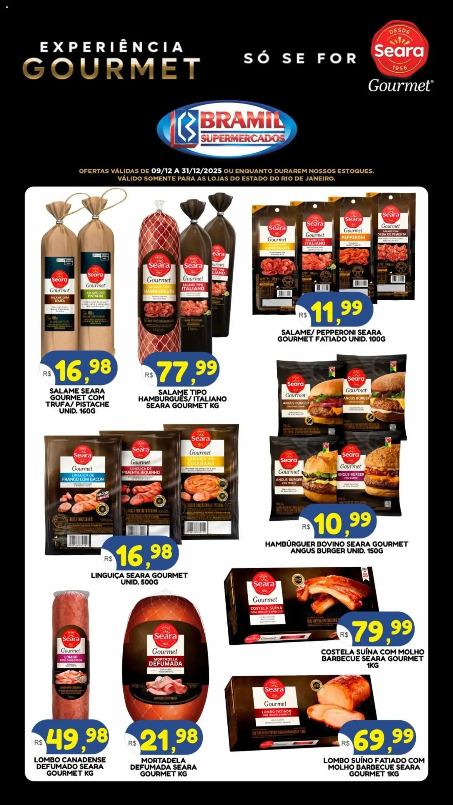 Bramil Supermercados Folheto - válido de 09.12.2025 | Página: 1 | Produtos: Pistache, Salame, Mortadela, Frango