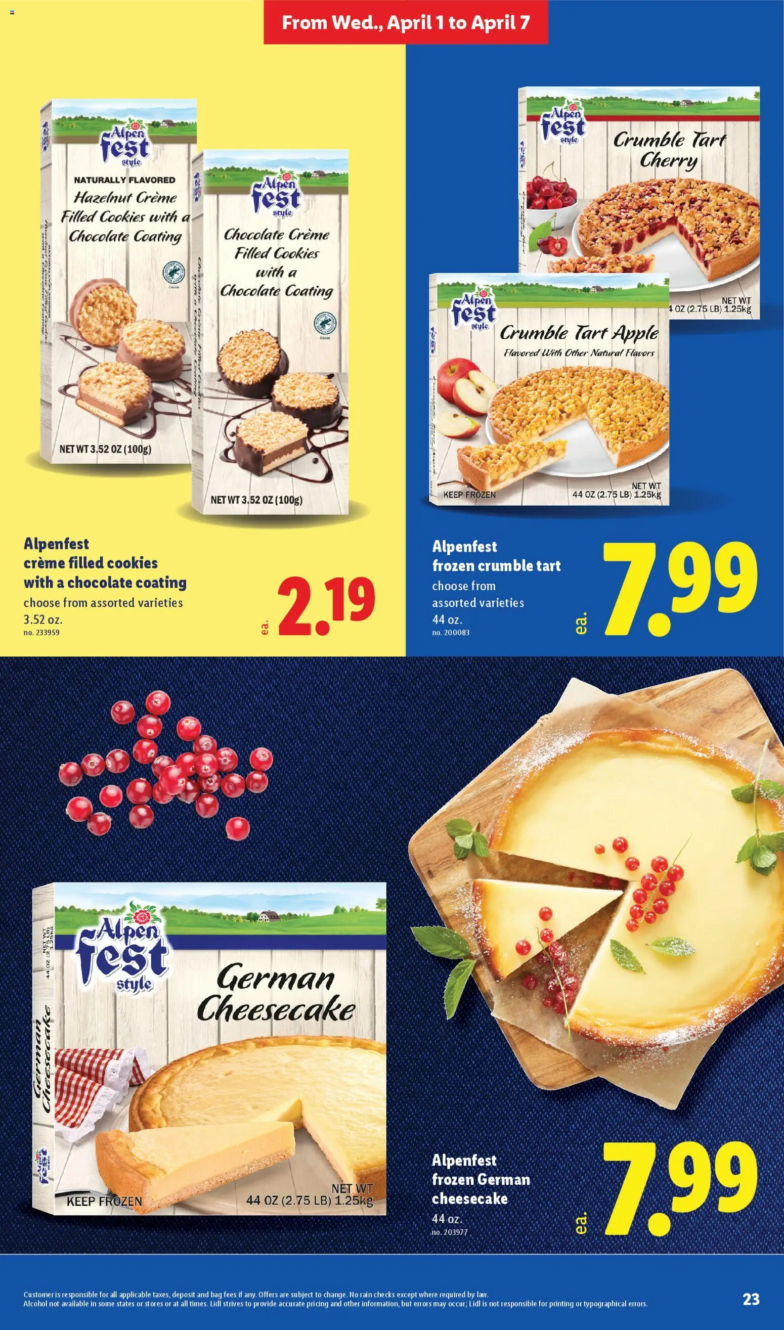 Lidl Weekly Ad - valid from 01.04.2026 | Page: 23 | Products: Chocolate, Cookies, Cheesecake, Bag