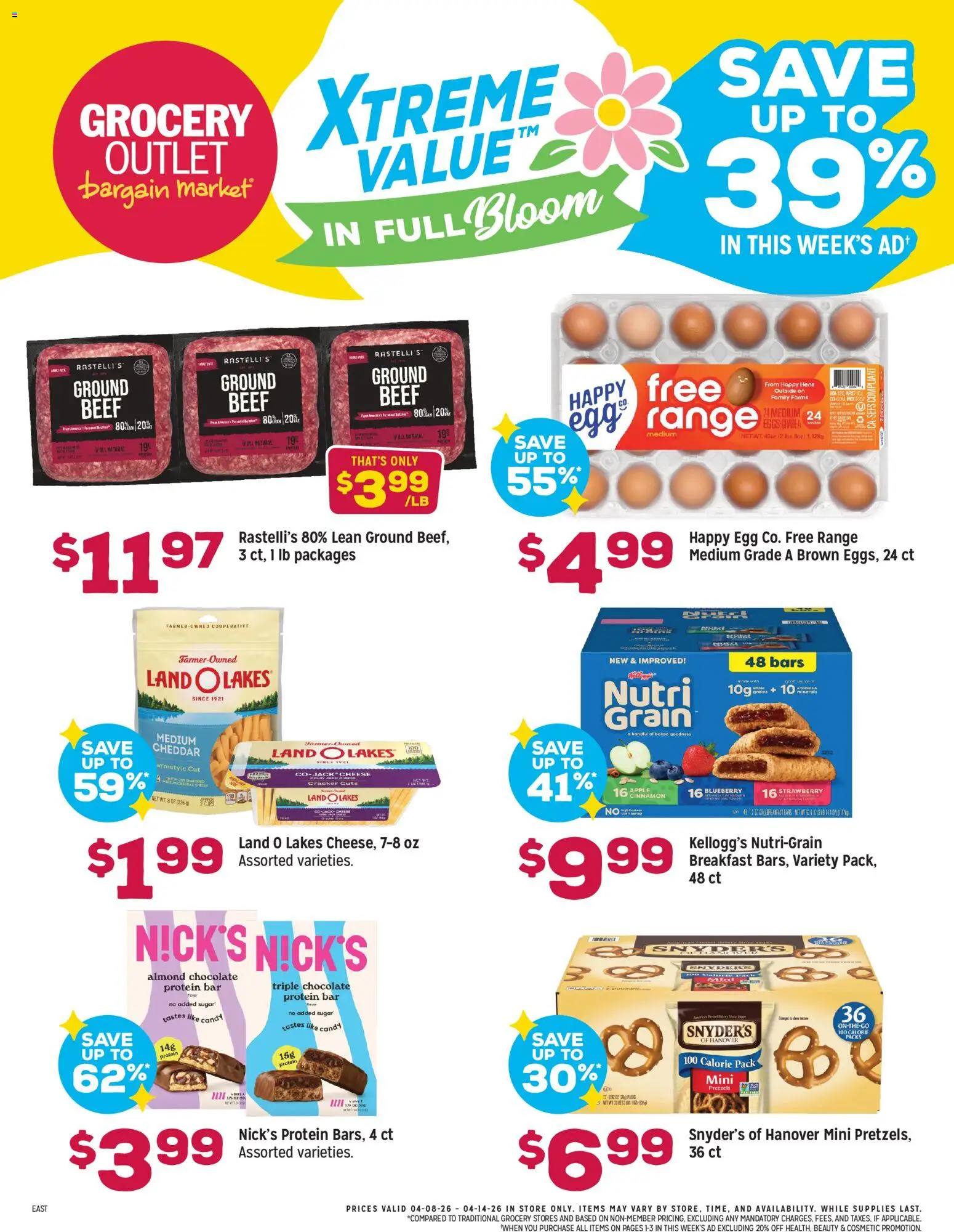 Grocery Outlet Weekly Ad - OH - valid from 08.04.2026 | Page: 1 | Products: Cheese, Chocolate, Beef, Sugar