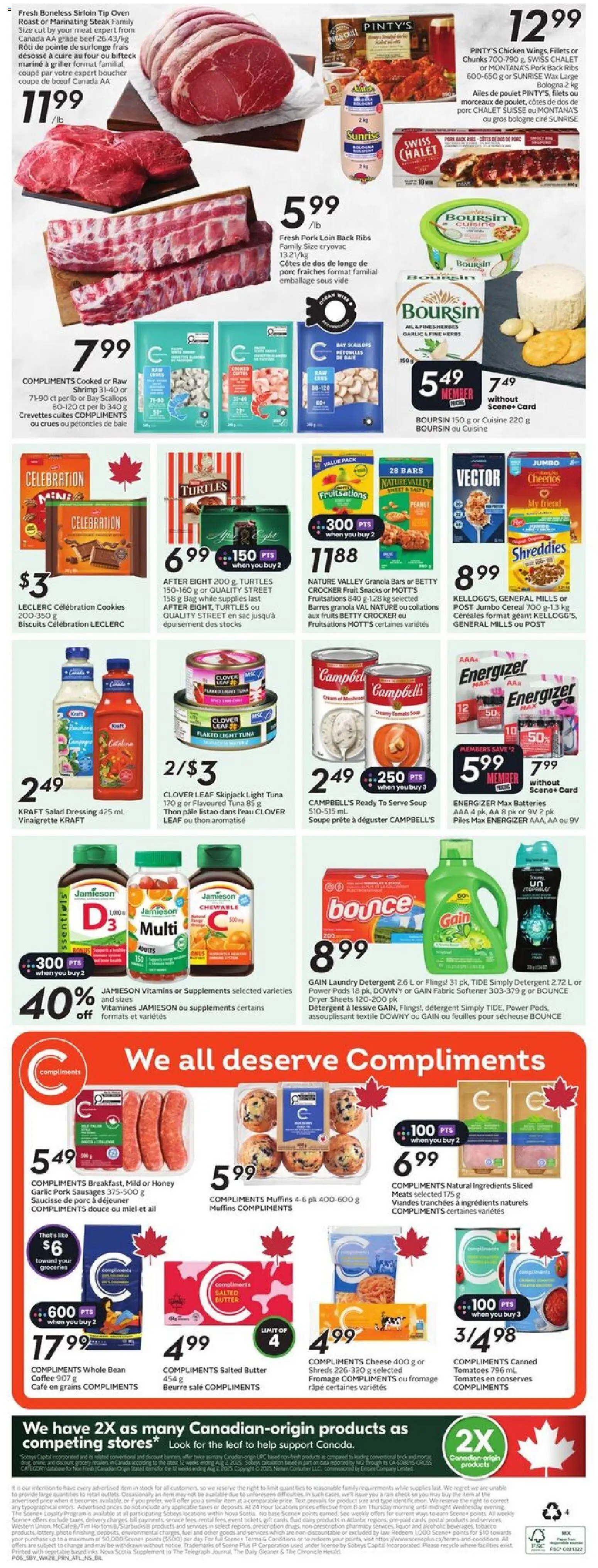 Sobeys flyer valid from 06.11.2025 | Page: 4 | Products: Bag, Detergent, Butter, Tomatoes