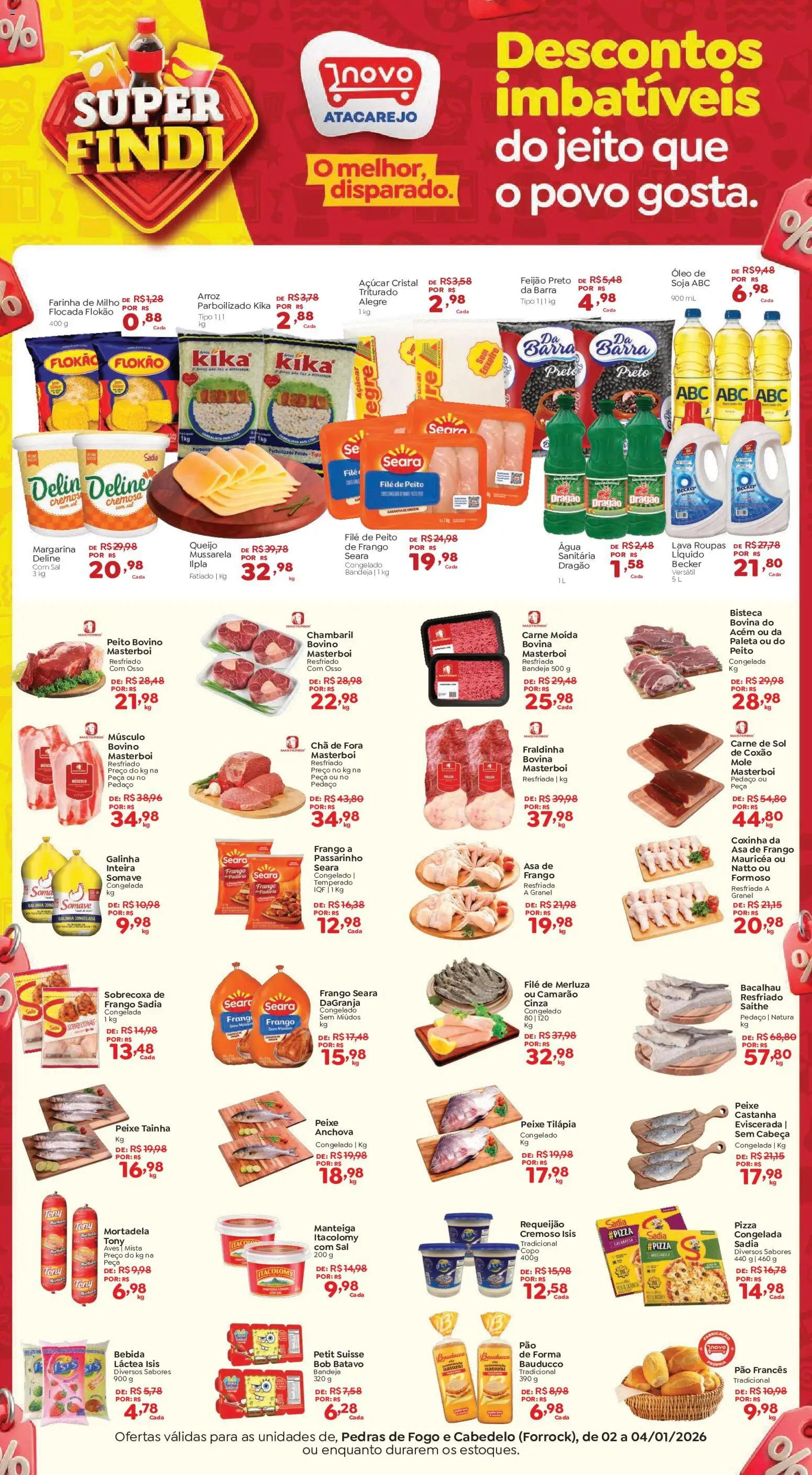 Novo Atacarejo Folheto - válido de 02.01.2026 | Página: 1 | Produtos: Bacalhau, Asa de frango, Manteiga, Peixe