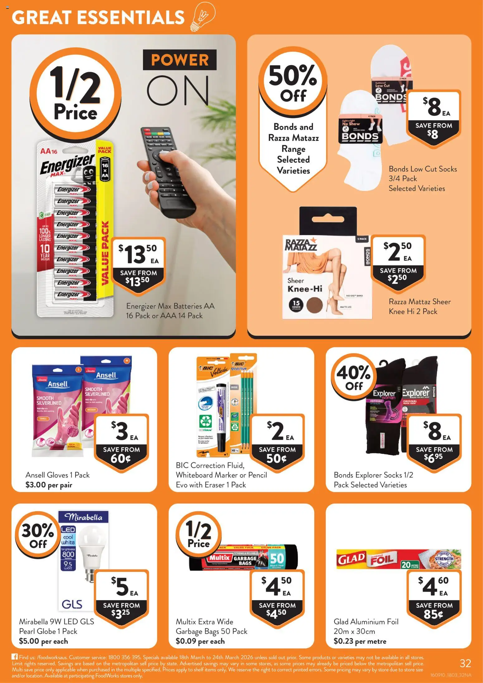 Foodworks catalogue - valid from 18.03.2026 | Page: 32 | Products: Shelf, Aluminium foil, Gloves, Batteries