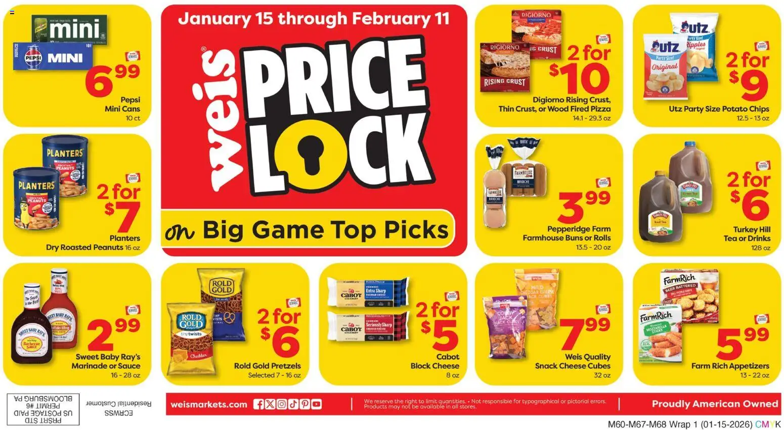 Weis Weekly Circular - NJ - valid from 15.01.2026 | Page: 1 | Products: Cheese, Pizza, Beer, Chips
