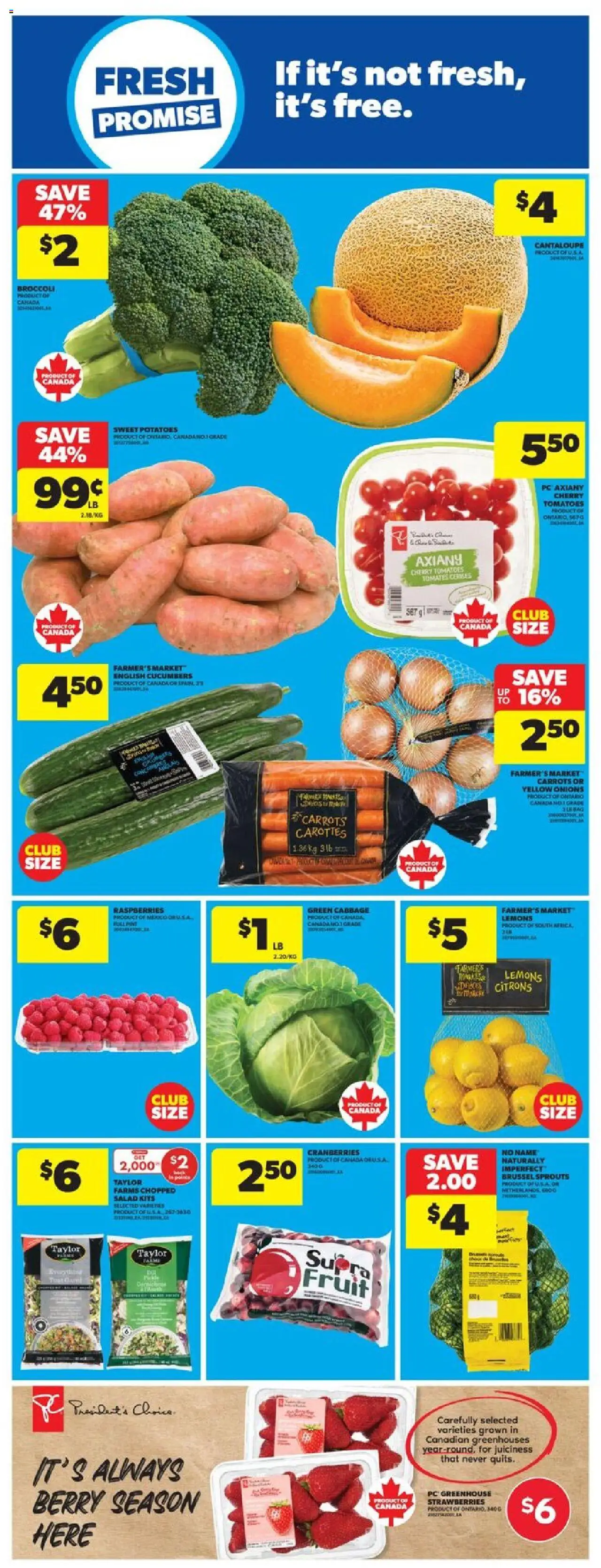 Real Canadian Superstore flyer valid from 09.10.2025 | Page: 12 | Products: Strawberries, Cucumbers, Salad, Potatoes
