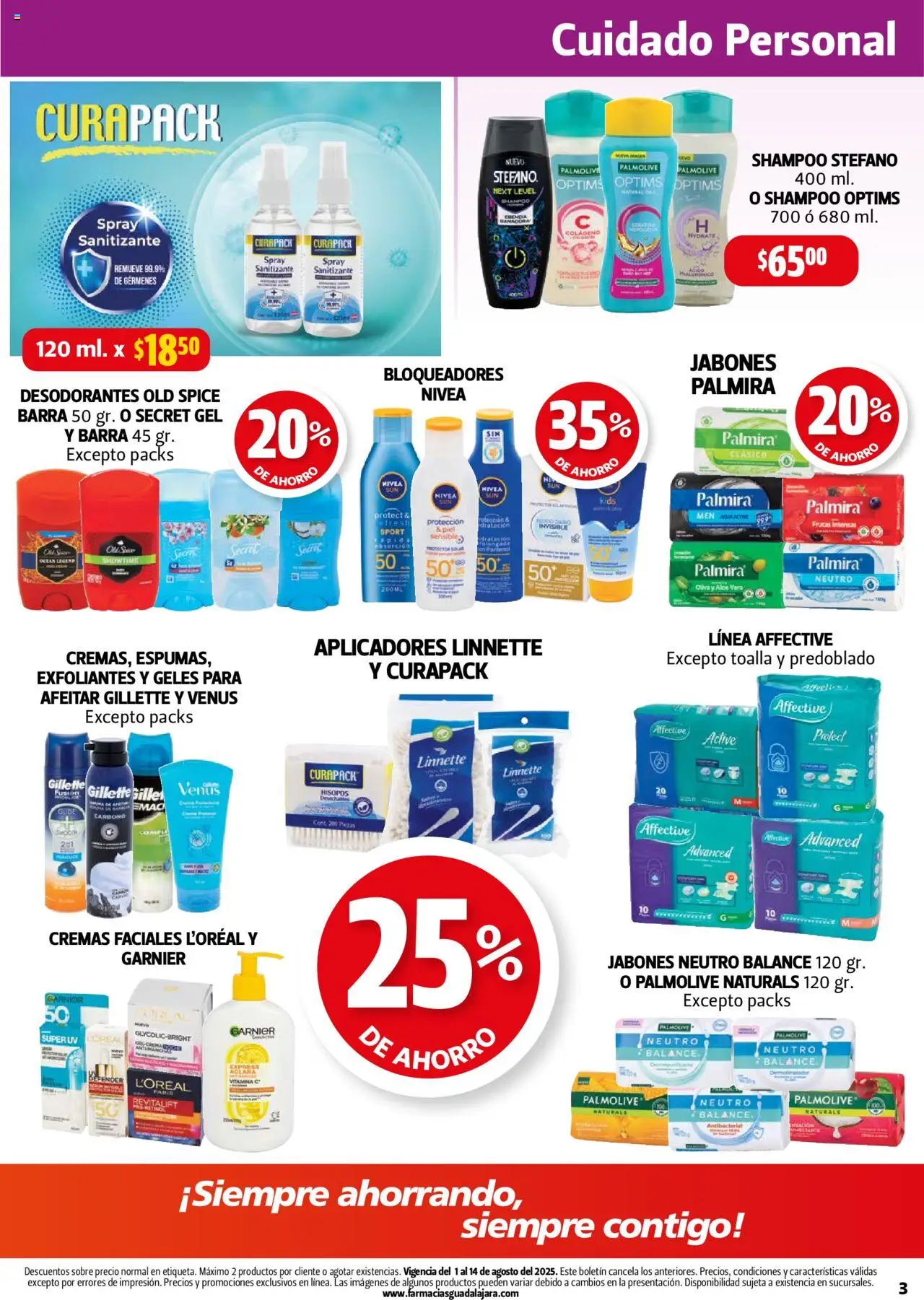 Nuevas ofertas de Farmacia Guadalajara válidas en toda la República Mexicana desde el 01.08.2025. ¡Encuentra las mejores ofertas en Farmacia Guadalajara - Catálogo! | Página: 3 | Productos: Toalla, Sanitizante, Barra, Sobre