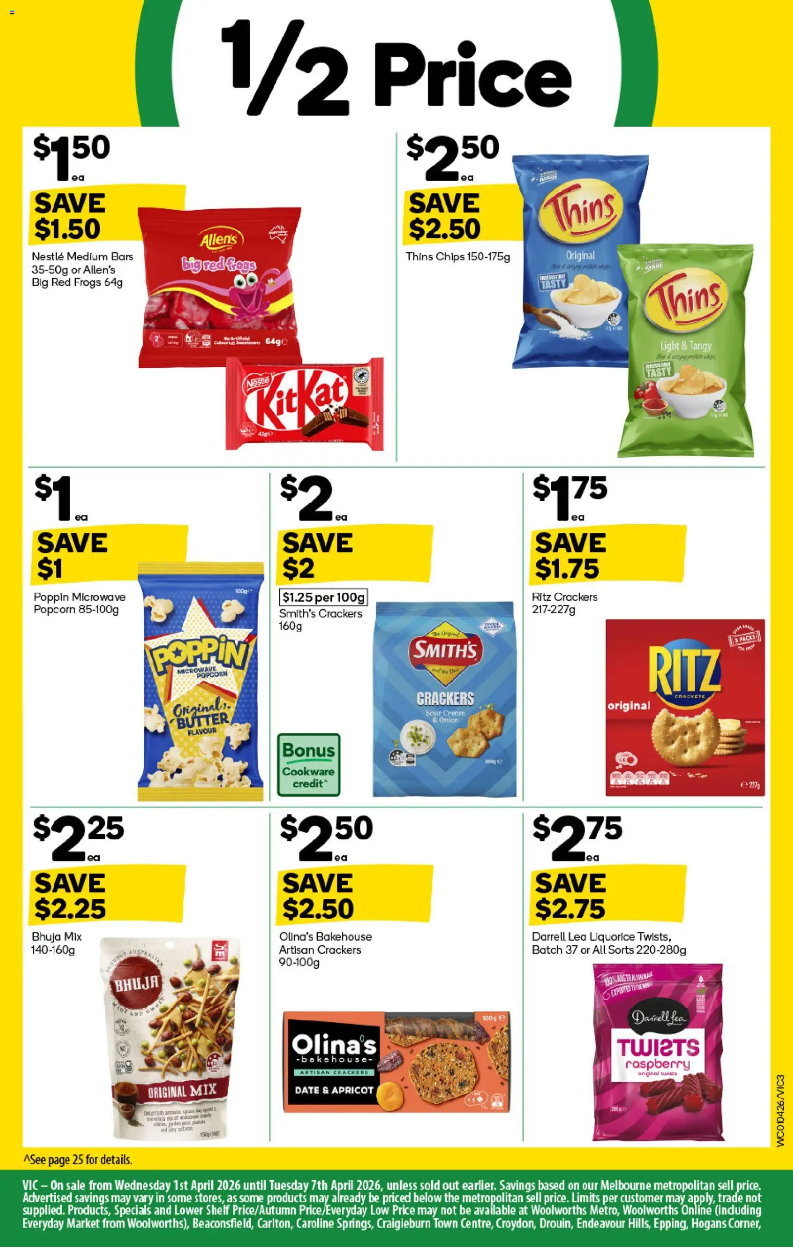 Woolworths catalogue - valid from 01.04.2026 | Page: 3 | Products: Crackers, Cream, Popcorn, Raspberry