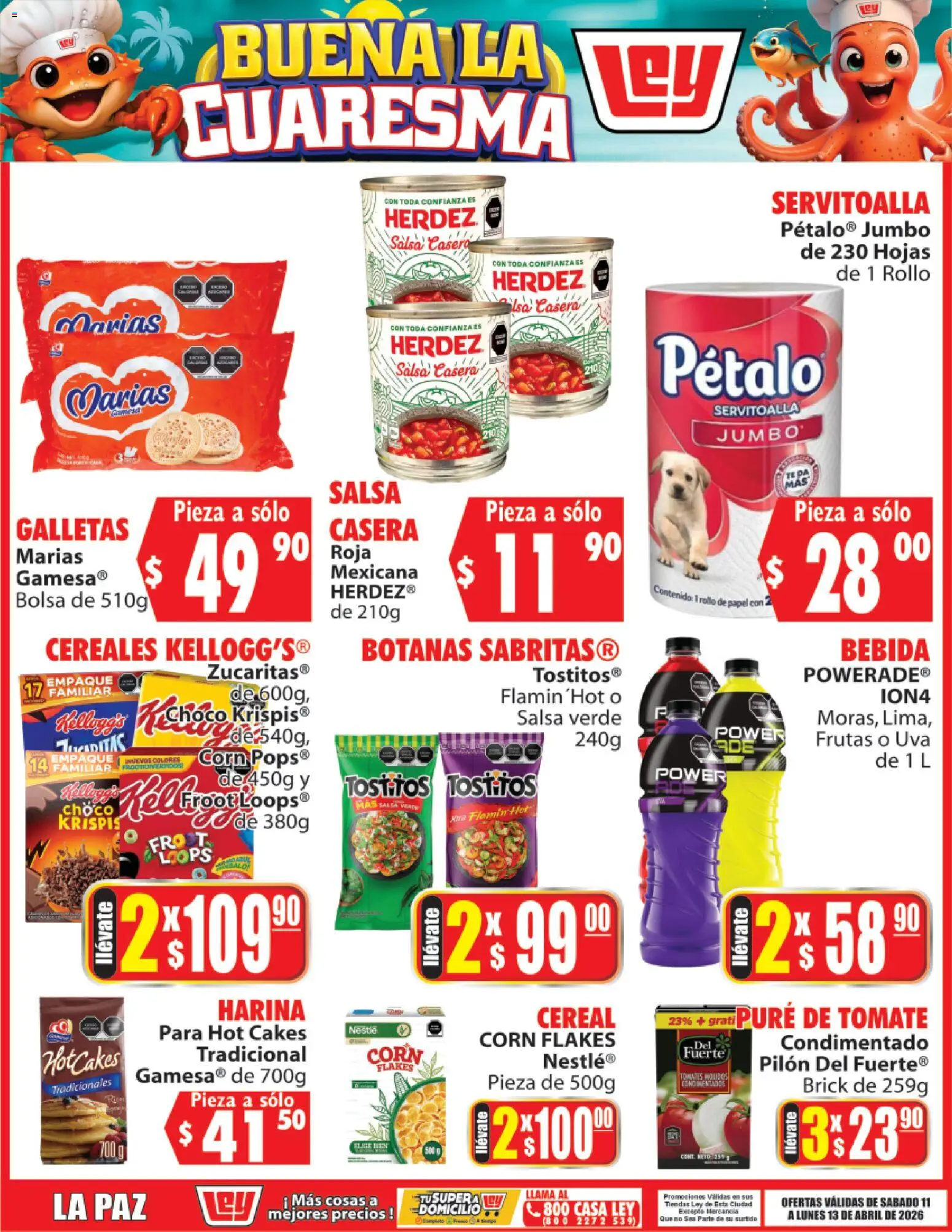 Nuevas ofertas de Casa Ley válidas en toda la República Mexicana desde el 11.04.2026. ¡Encuentra las mejores ofertas en Casa Ley folleto Buena la Cuaresma La Paz! | Página: 2 | Productos: Bolsa, Tomate, Uva, Cereales