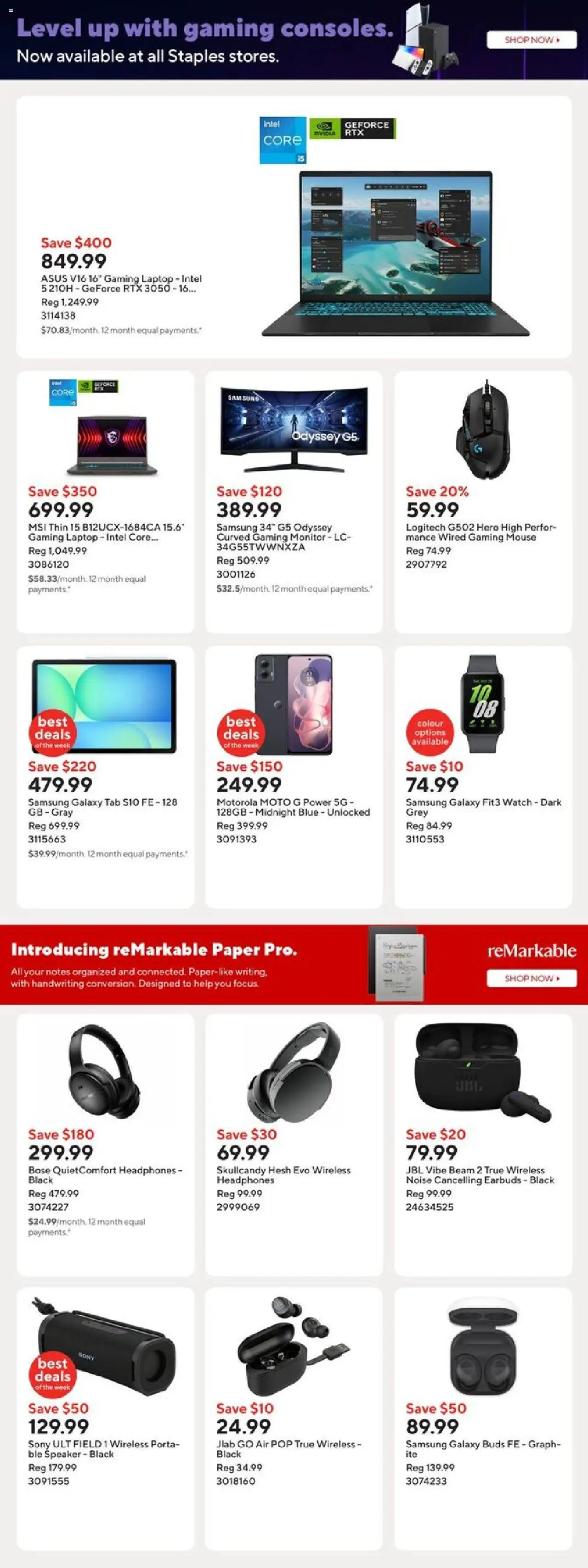 Staples flyer valid from 08.08.2025 | Page: 7 | Products: Watch, Monitor, Mouse, Headphones