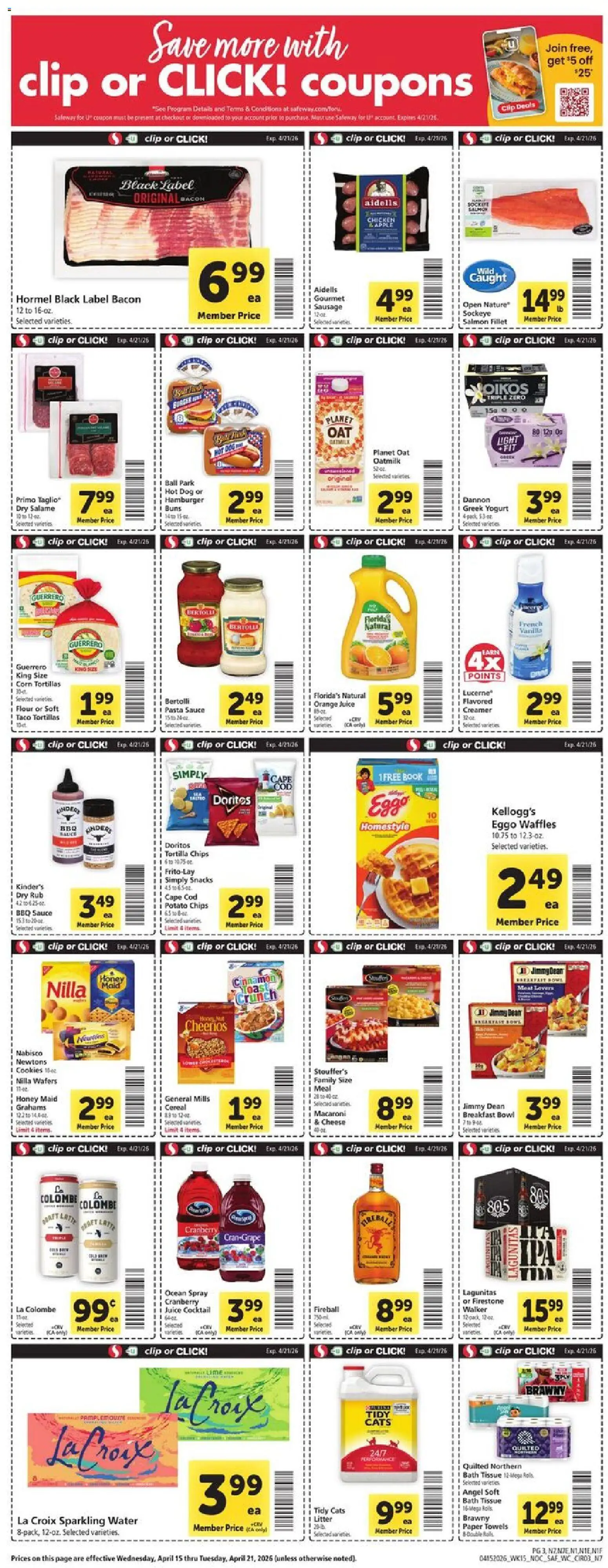 Safeway Weekly Ad - valid from 15.04.2026 | Page: 3 | Products: Corn, Chips, Water, Sauce