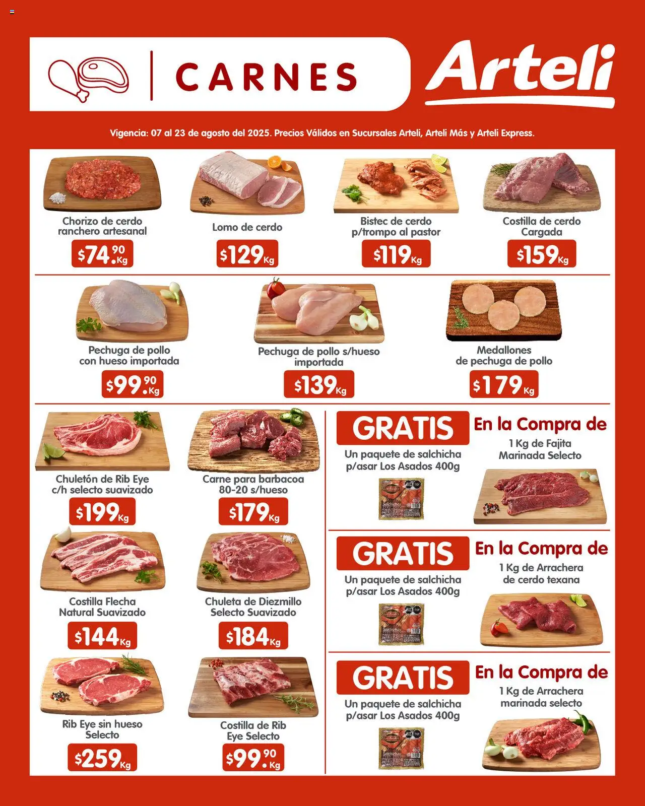 Nuevas ofertas de Arteli válidas en toda la República Mexicana desde el 07.08.2025. ¡Encuentra las mejores ofertas en Arteli - Folleto Quincenal ! | Página: 9 | Productos: Pollo, Salchicha, Cerdo, Chorizo