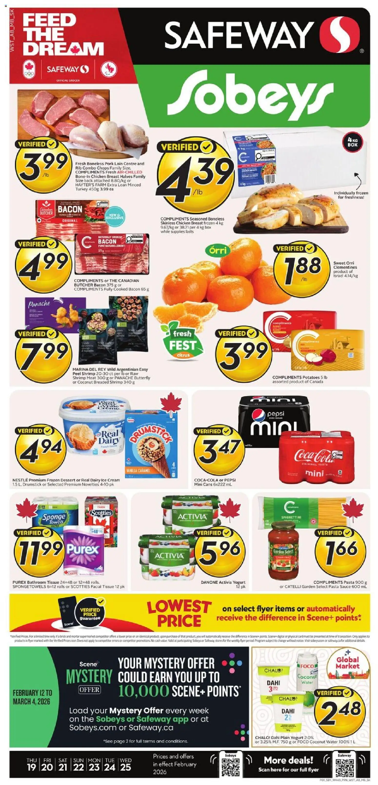 Safeway flyer valid from 19.02.2026 | Page: 1 | Products: Pasta, Cream, Ice cream, Turkey
