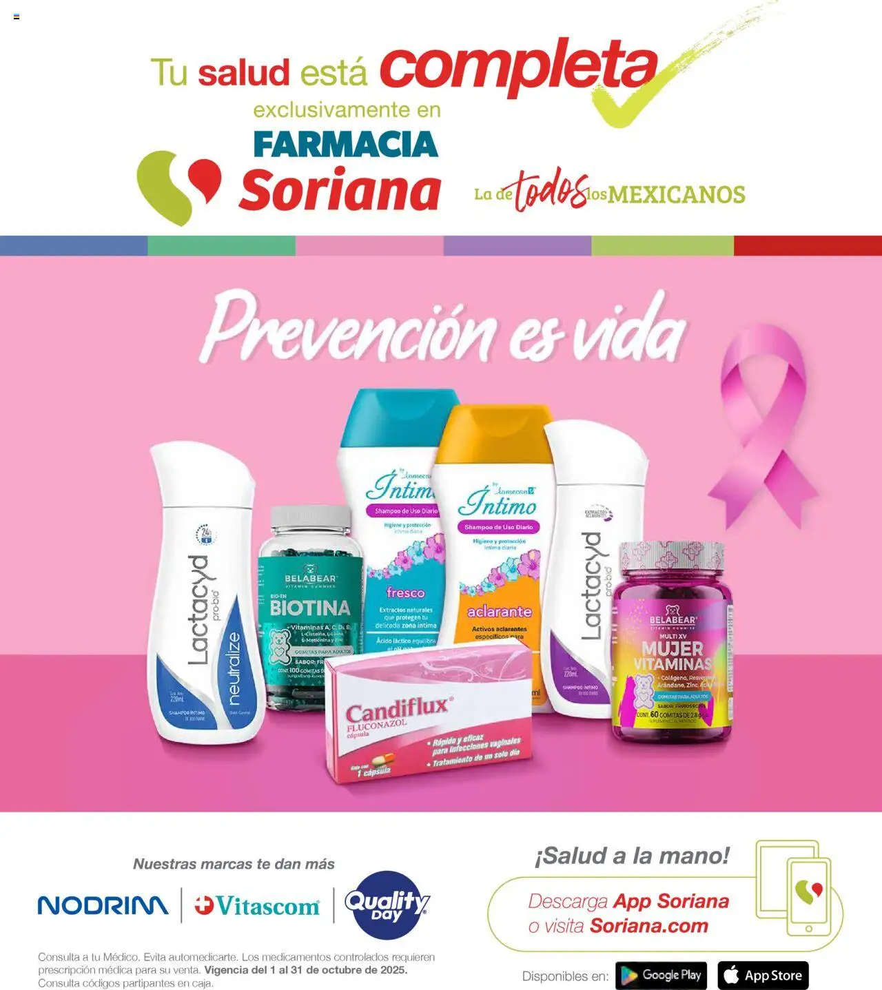 Nuevas ofertas de Soriana válidas en toda la República Mexicana desde el 01.10.2025. ¡Encuentra las mejores ofertas en Soriana - Folleto Farmacia Híper Nacional! | Página: 1 | Productos: Vitaminas, Té, Aclarante, Gomitas