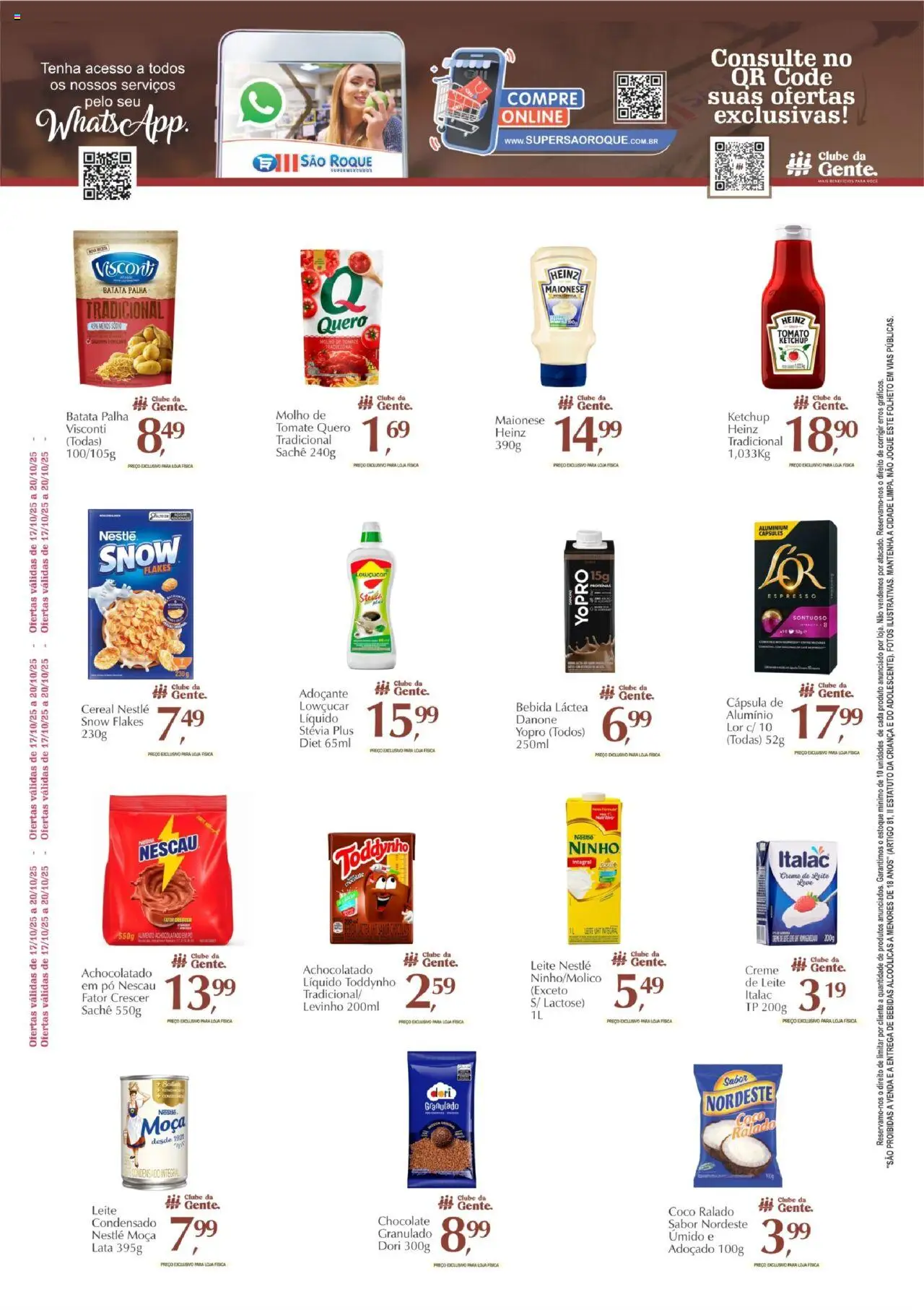 São Roque Supermercados Folheto - válido de 17.10.2025 | Página: 2 | Produtos: Cálcio, Creme de leite, Granulado, PC