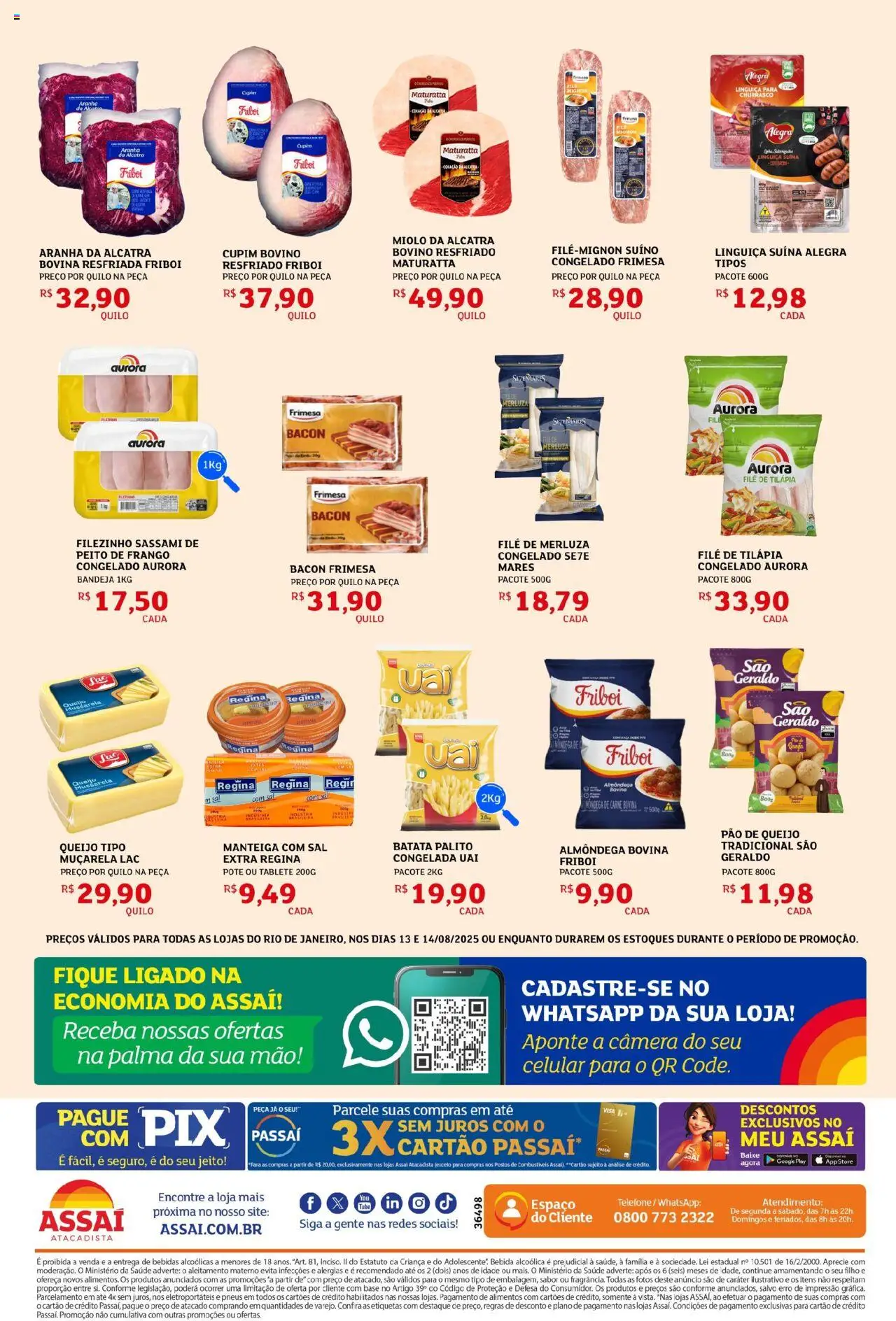 Assaí Atacadista Folheto - válido de 13.08.2025 | Página: 2 | Produtos: Tilápia, Carne, Bebida, Pão de queijo