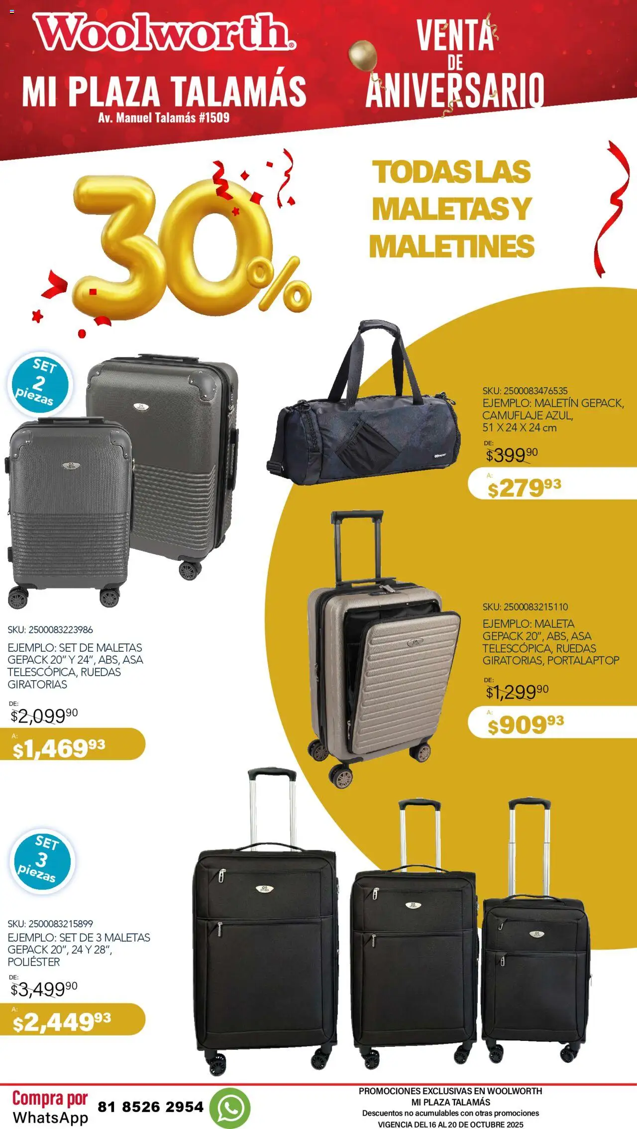 Nuevas ofertas de Del Sol y Woolworth válidas en toda la República Mexicana desde el 16.10.2025. ¡Encuentra las mejores ofertas en Del Sol y Woolworth - Aniversario Apertura Woolworth Talamás! | Página: 14 | Productos: Maleta