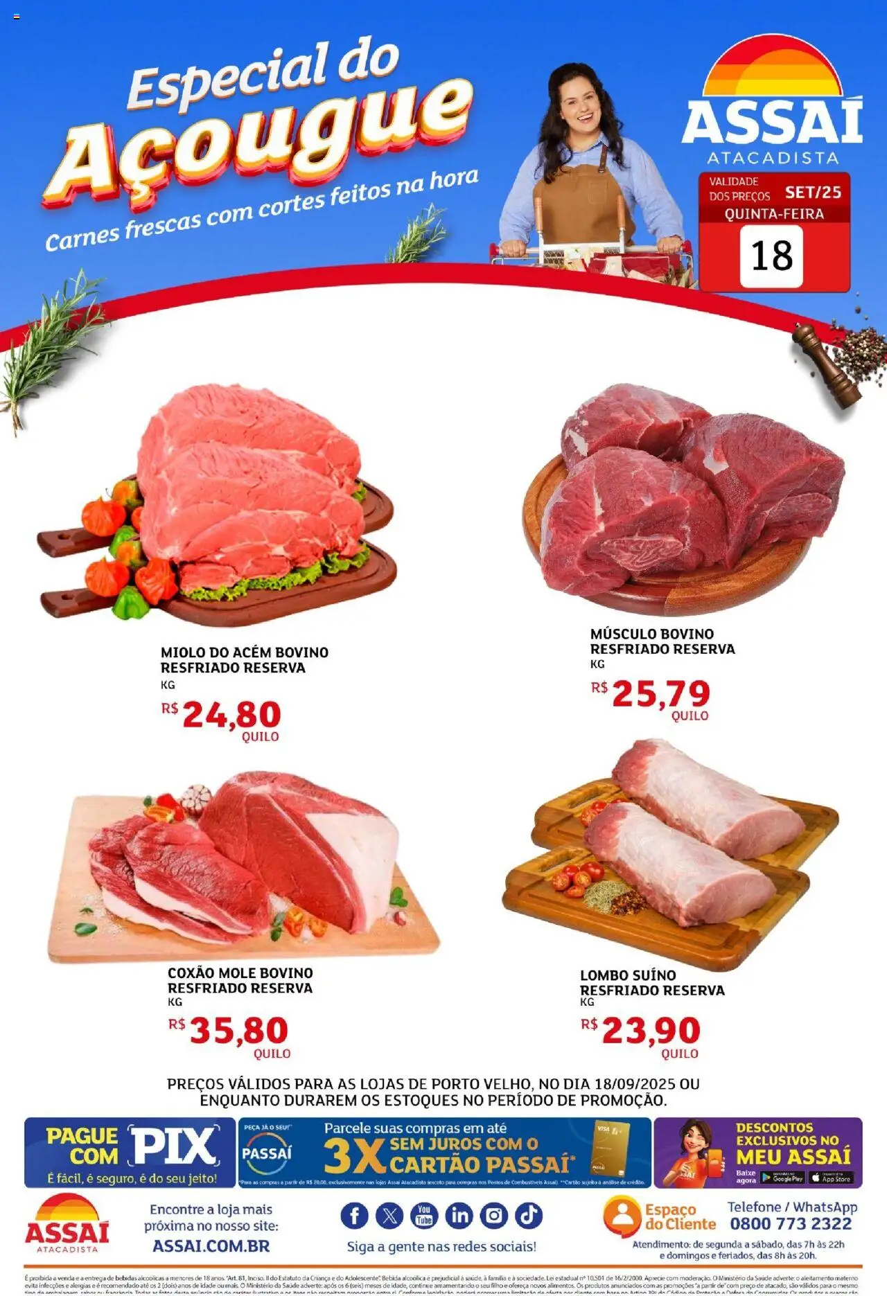 Assaí Atacadista Folheto - válido de 18.09.2025 | Página: 1 | Produtos: Acém, Lombo, Bebida, Telefone