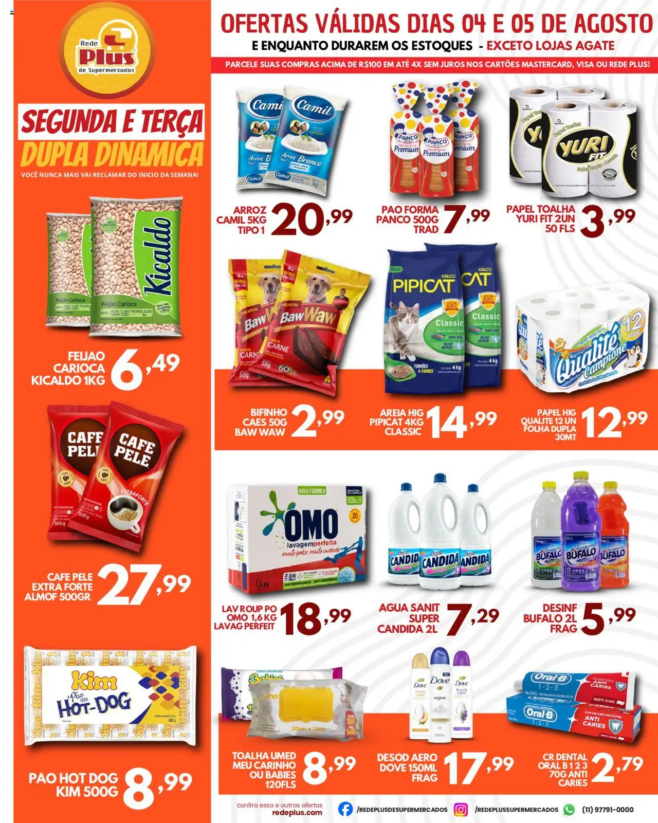 Rede Plus Supermercados Folheto - válido de 04.08.2025 | Página: 2 | Produtos: Feijão, Pó, Café, Dove